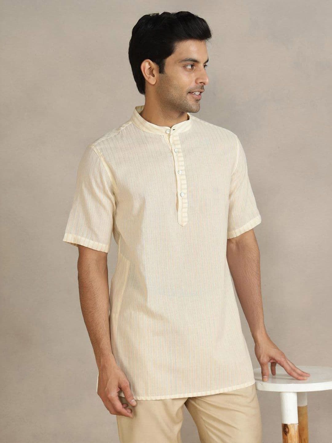 Fabindia Striped Band Collar Kurta - view 1