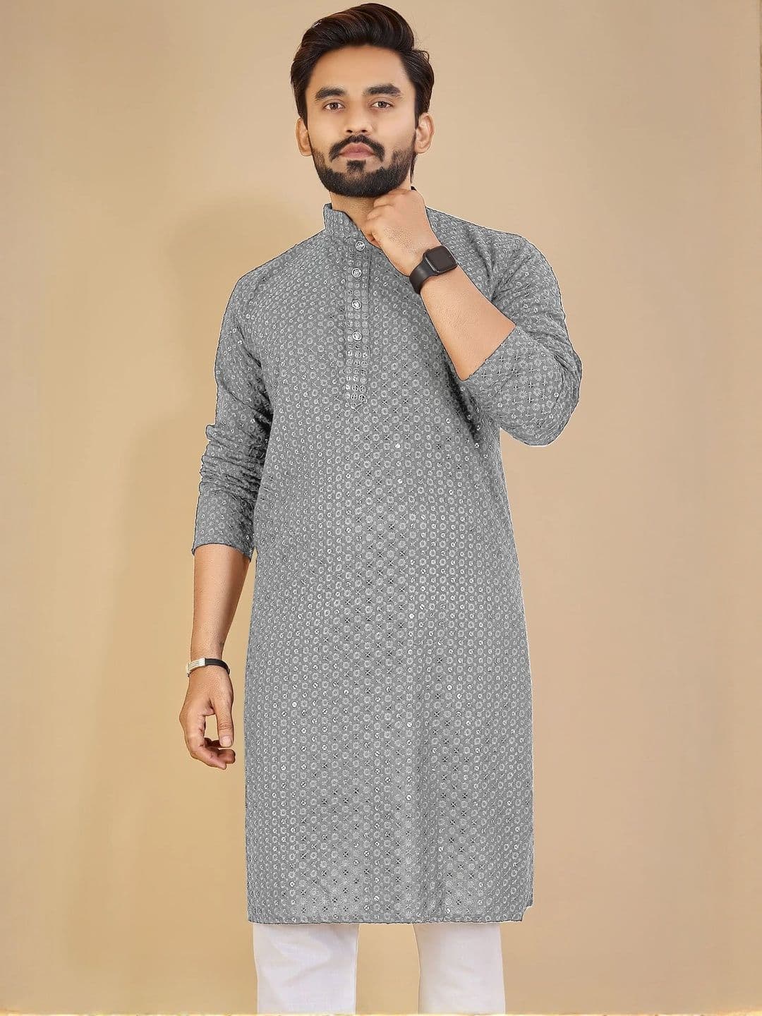 ORIFAB Men Grey Cotton Kurtas - view 1