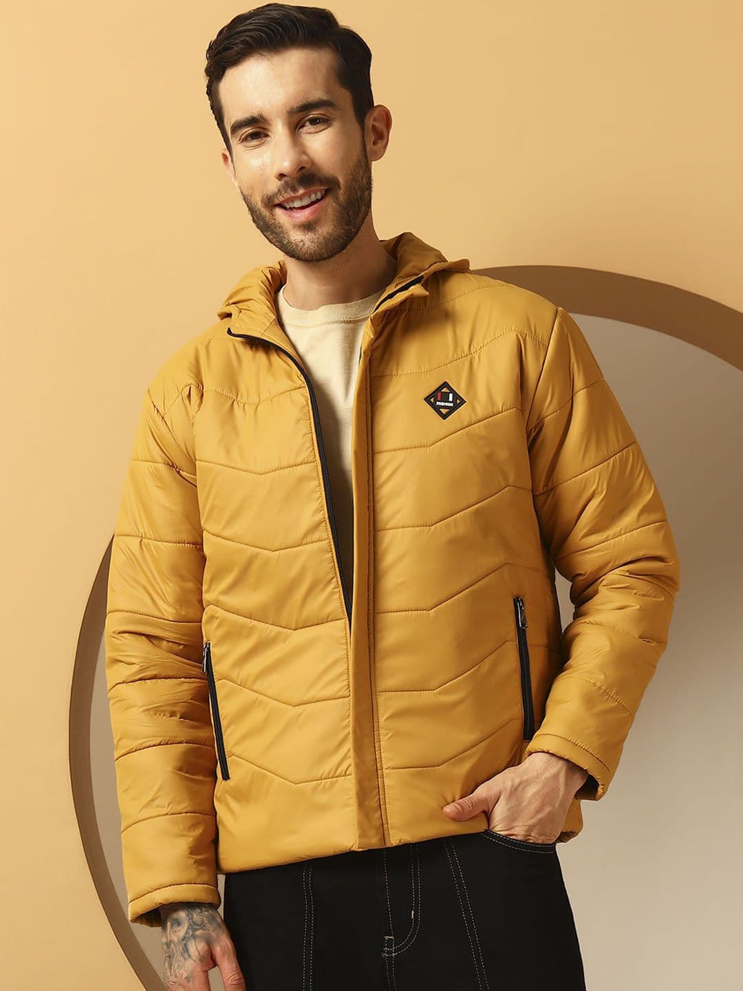 Christy World Men Hooded Solid Padded Jacket - view 1