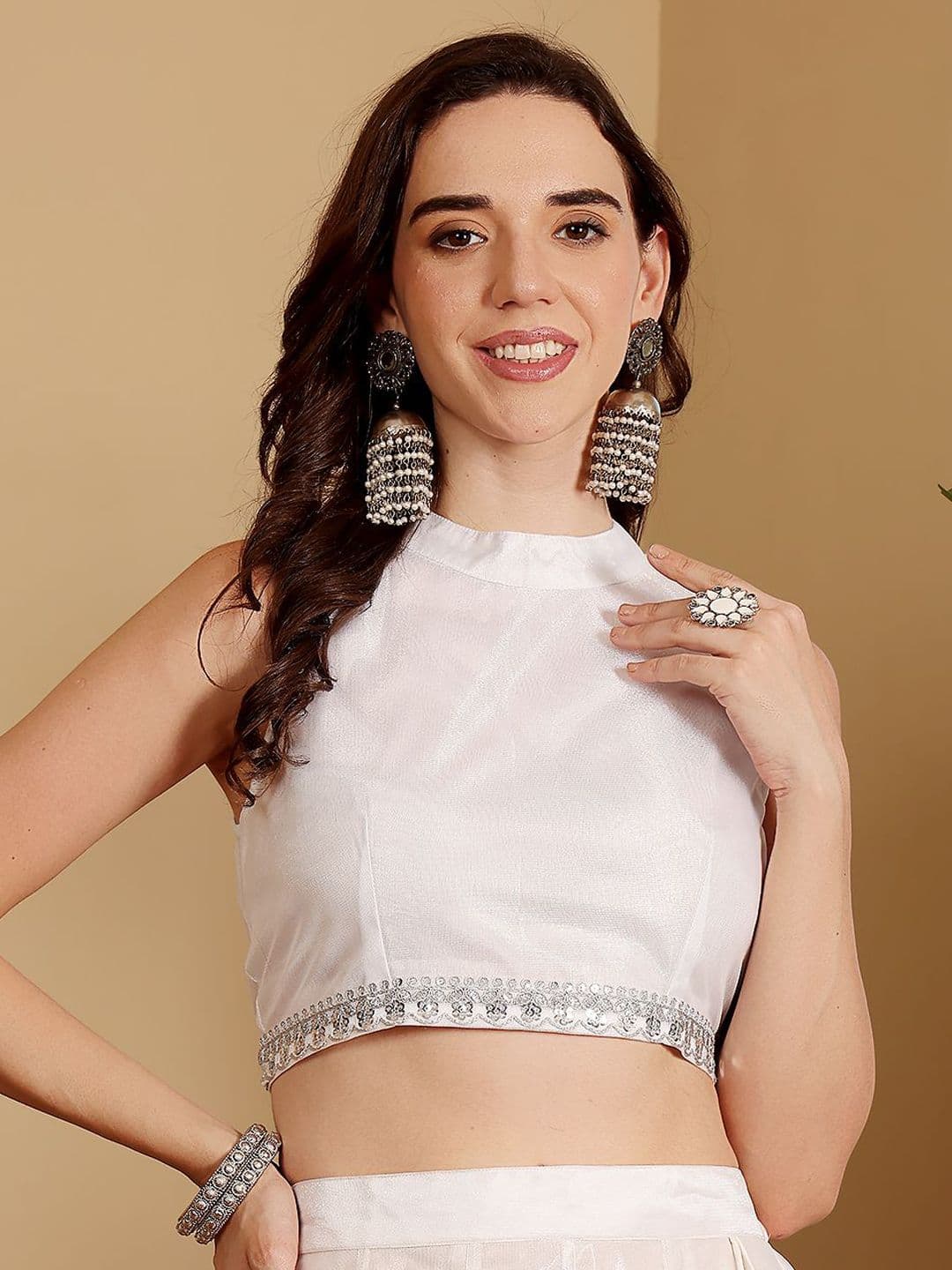 Frolic Rolic Women Sequin Embellished Mandarin Collar Lace-Detail Sleeveless Saree Blouse - view 1