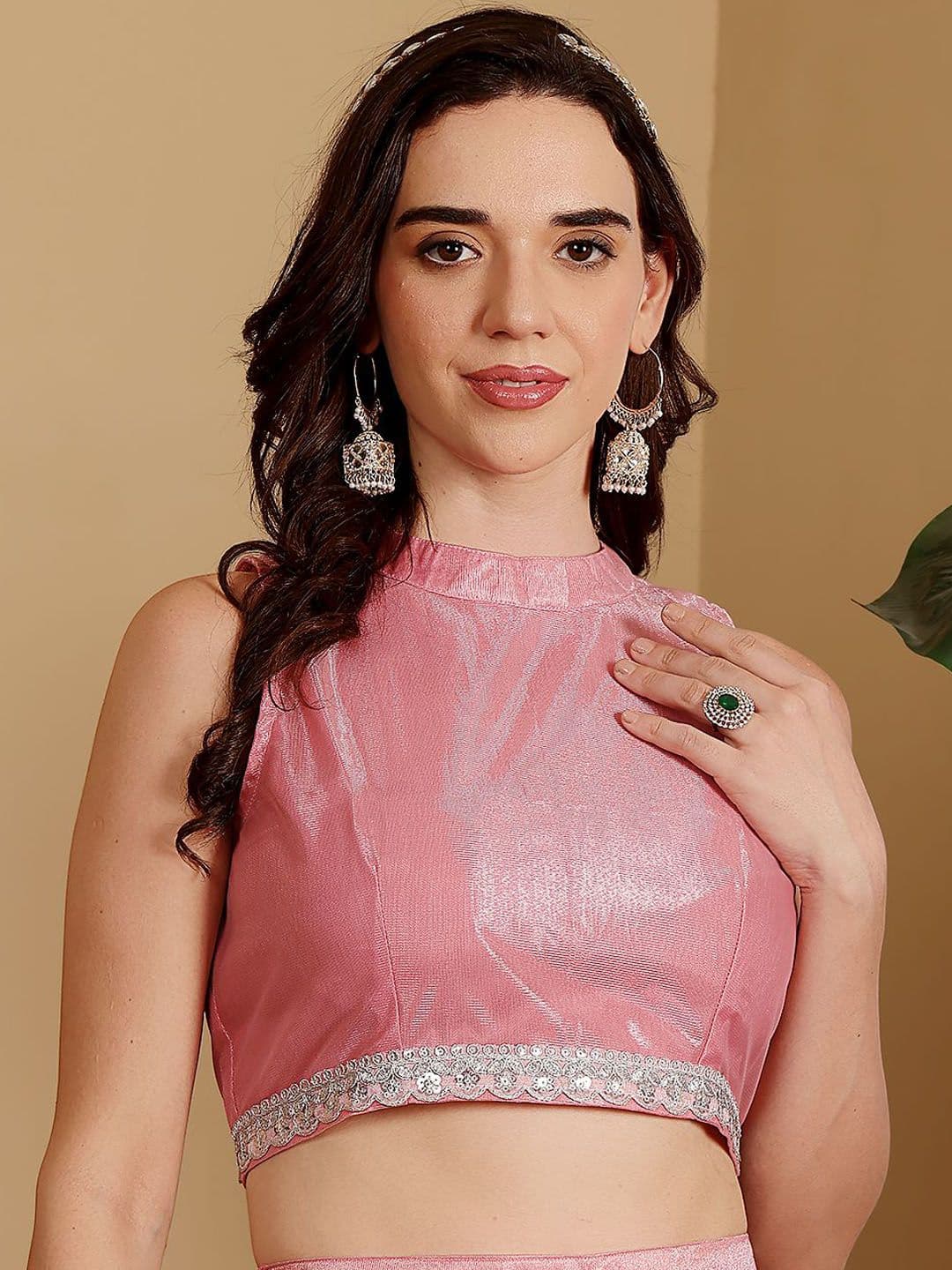 Frolic Rolic Women Sequin Embellished Mandarin Collar Lace-Detail Sleeveless Saree Blouse - view 1