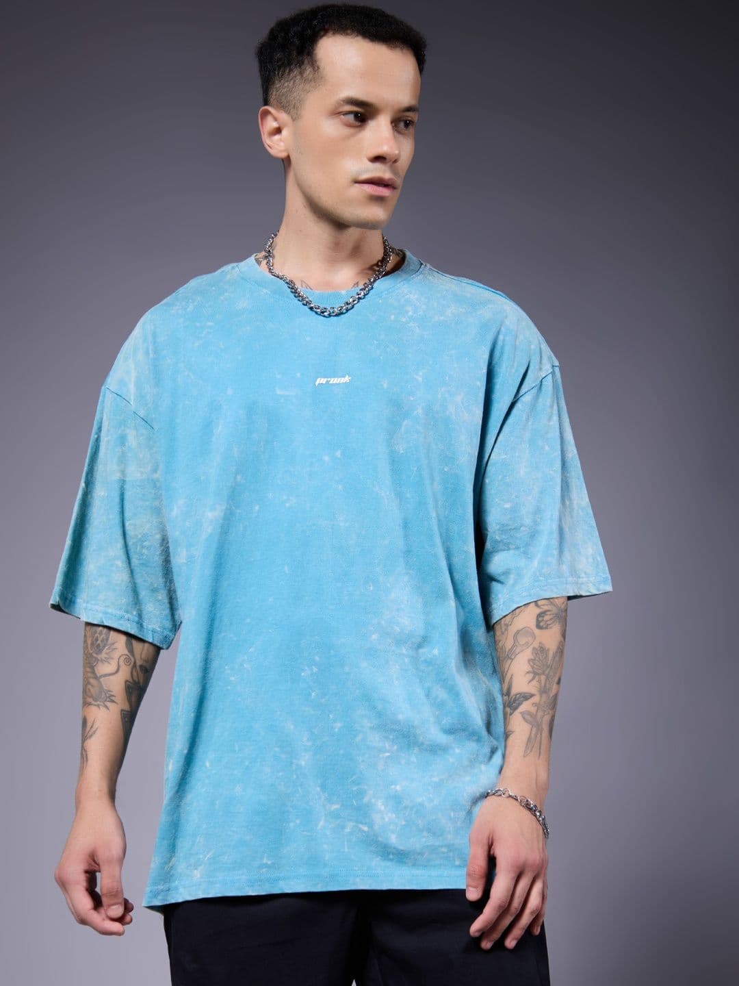 PRONK Men Retro Washed Oversized Drop-Shoulder Sleeves T-shirt - view 1