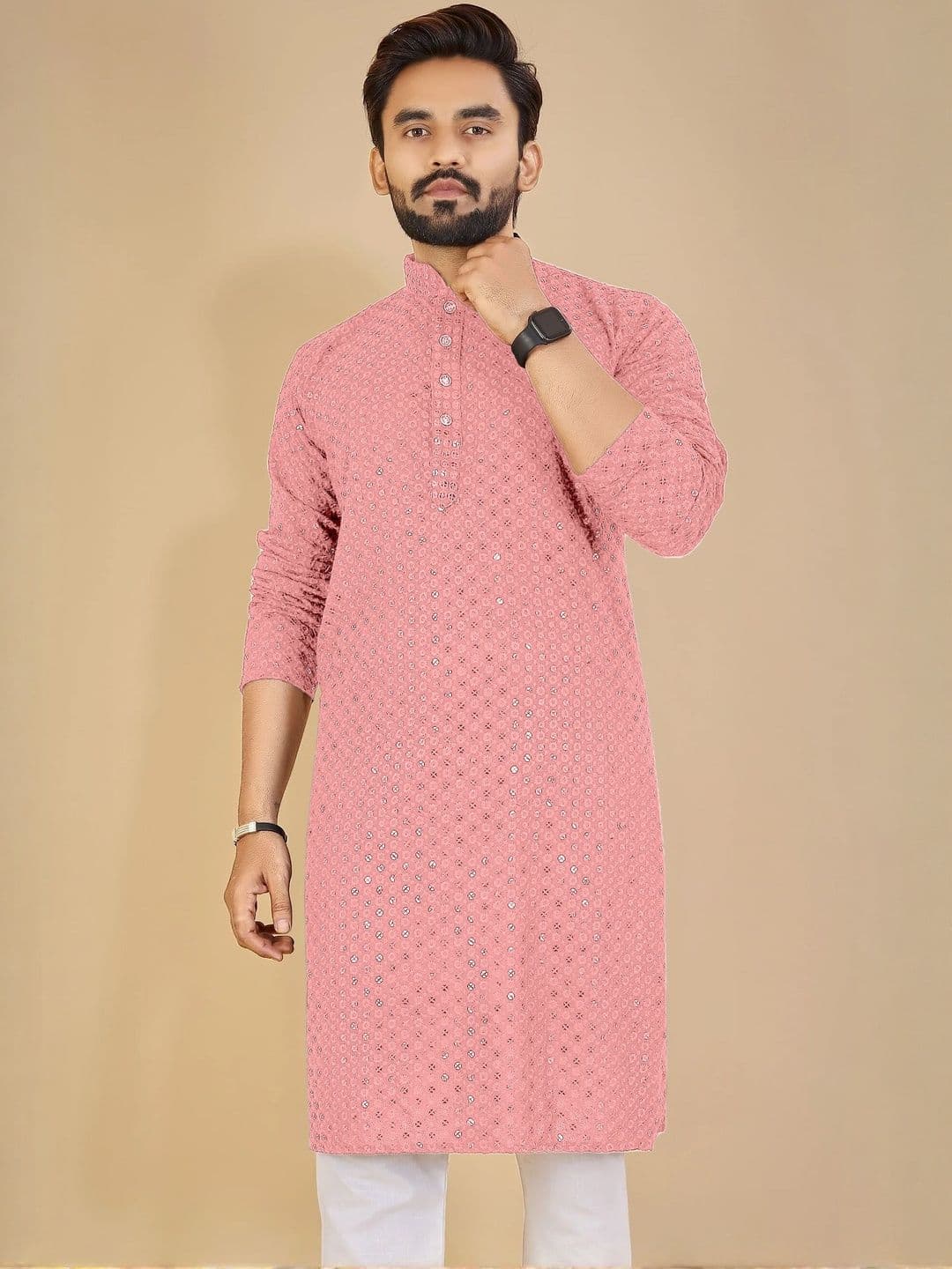 ORIFAB Men Pink Cotton Kurtas - view 1
