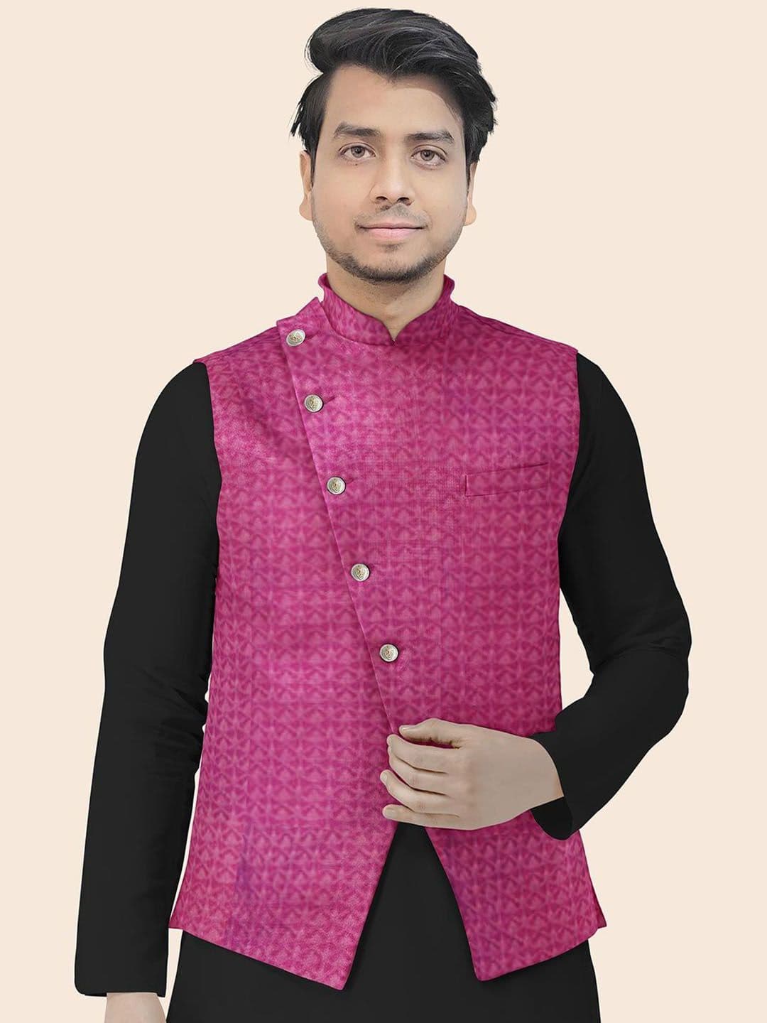 Utsav Fashion Men Magenta Embroidered Georgette Nehru Jacket - view 1