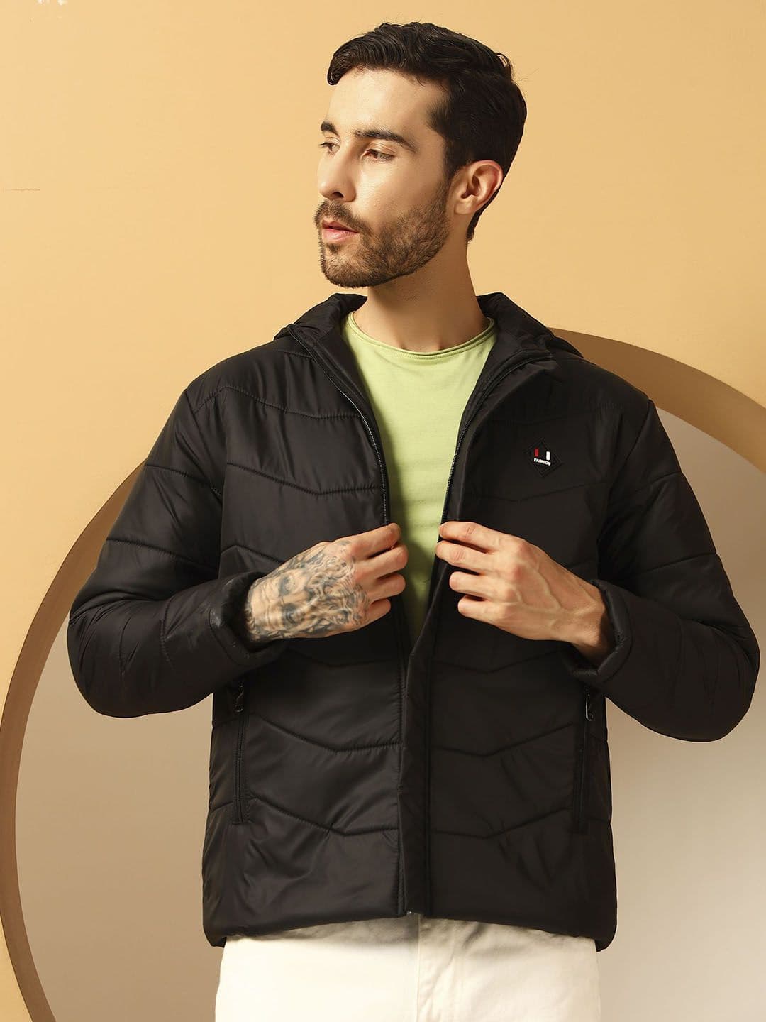 Christy World Men Hooded Solid Padded Jacket - view 1