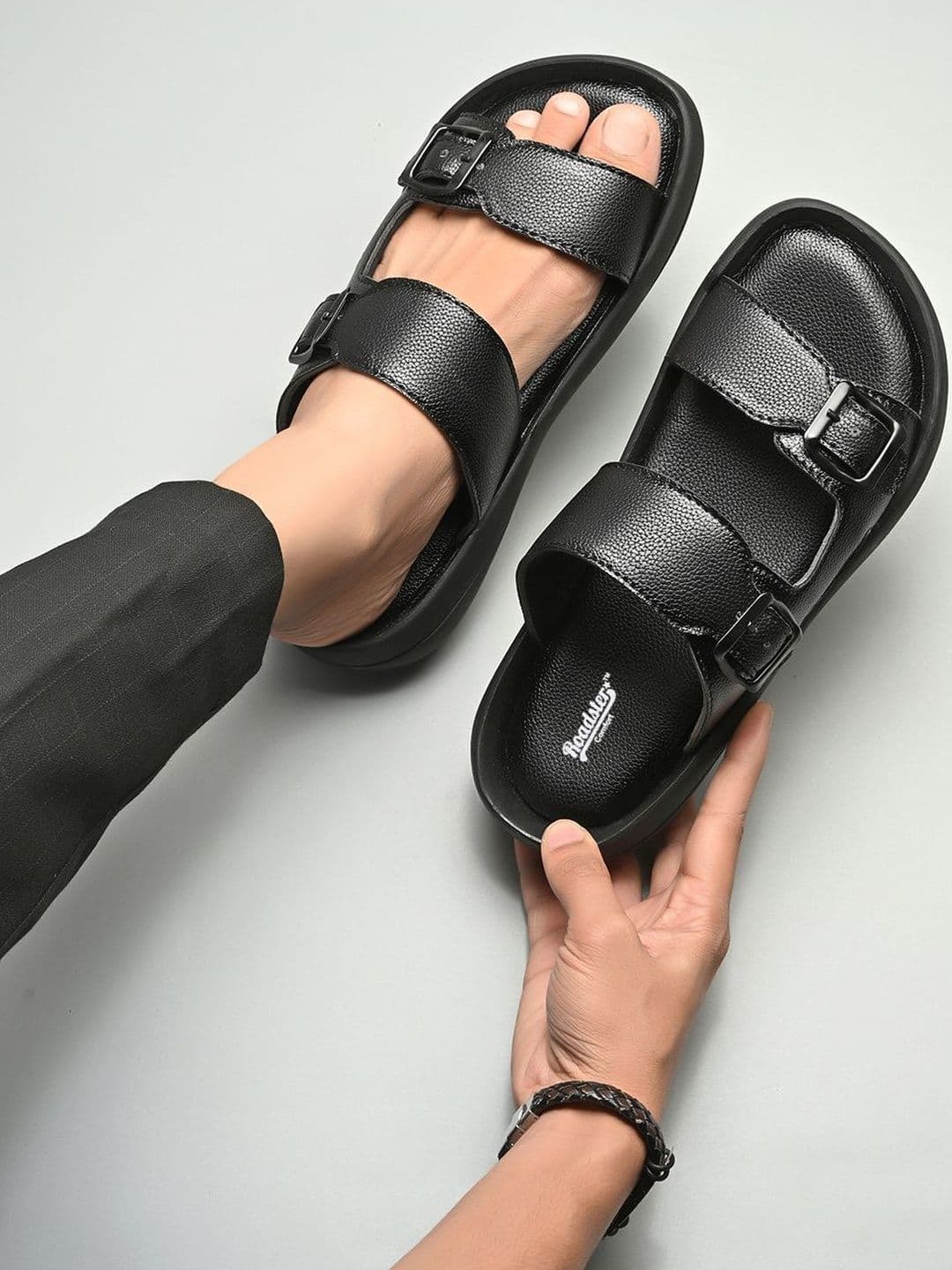 Roadster Men Black Solid PU Comfort Sandals - view 1