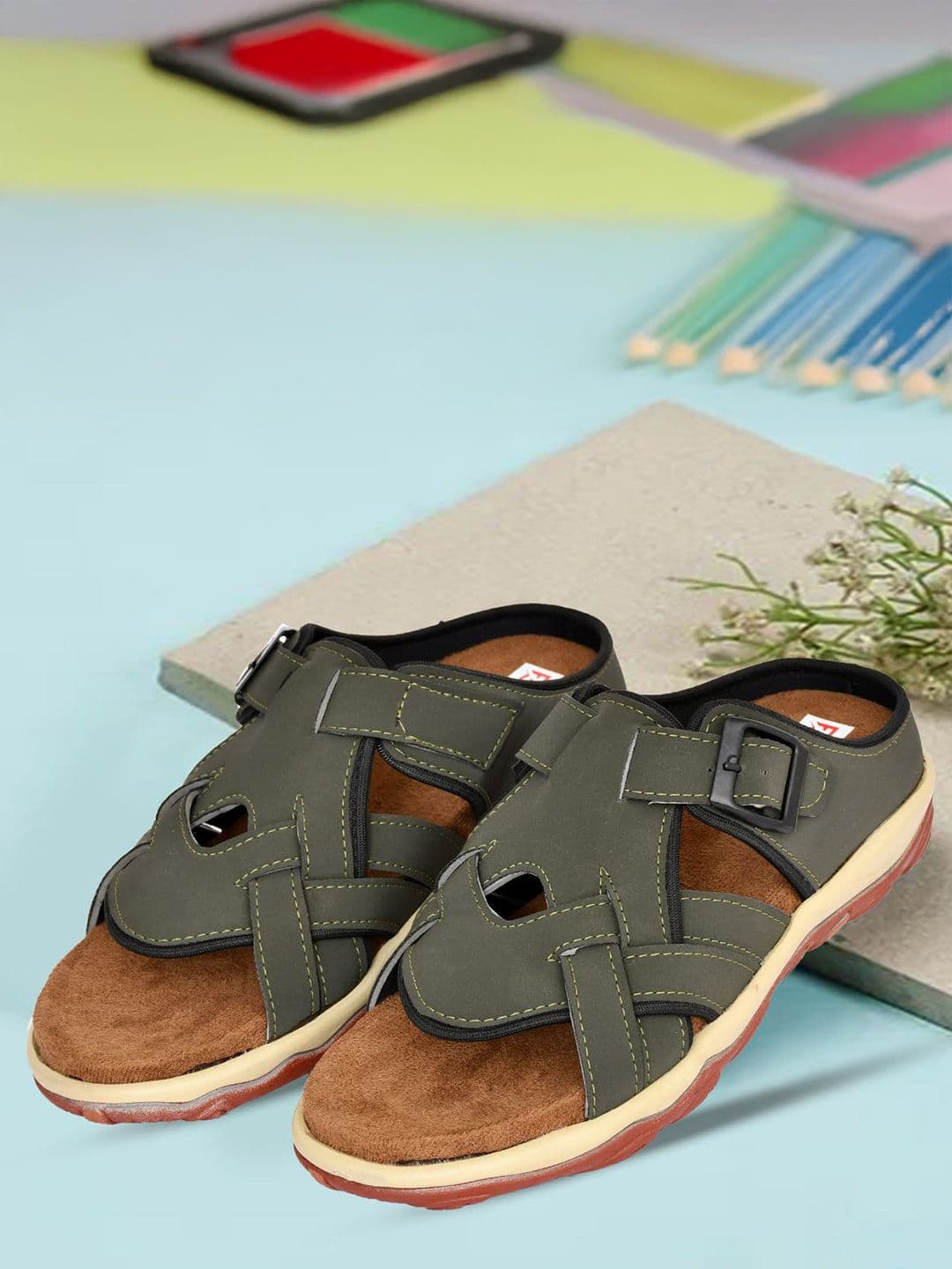 FAV SHOES Men Synthetic Leather Cross Strap Buckle Comfort Sandals - view 1