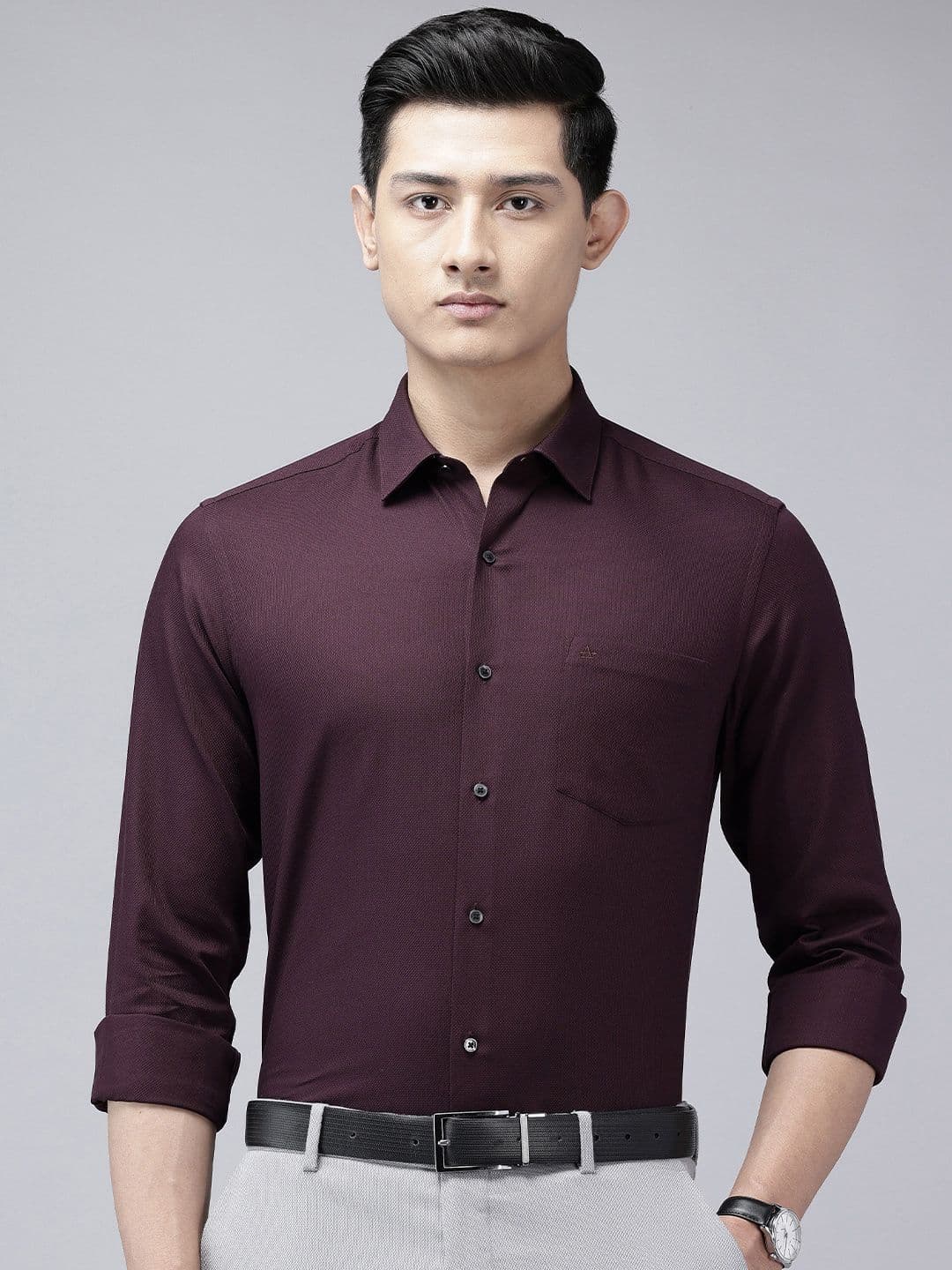 Arrow Manhattan Slim Fit Textured Pure Cotton Formal Shirt - view 1