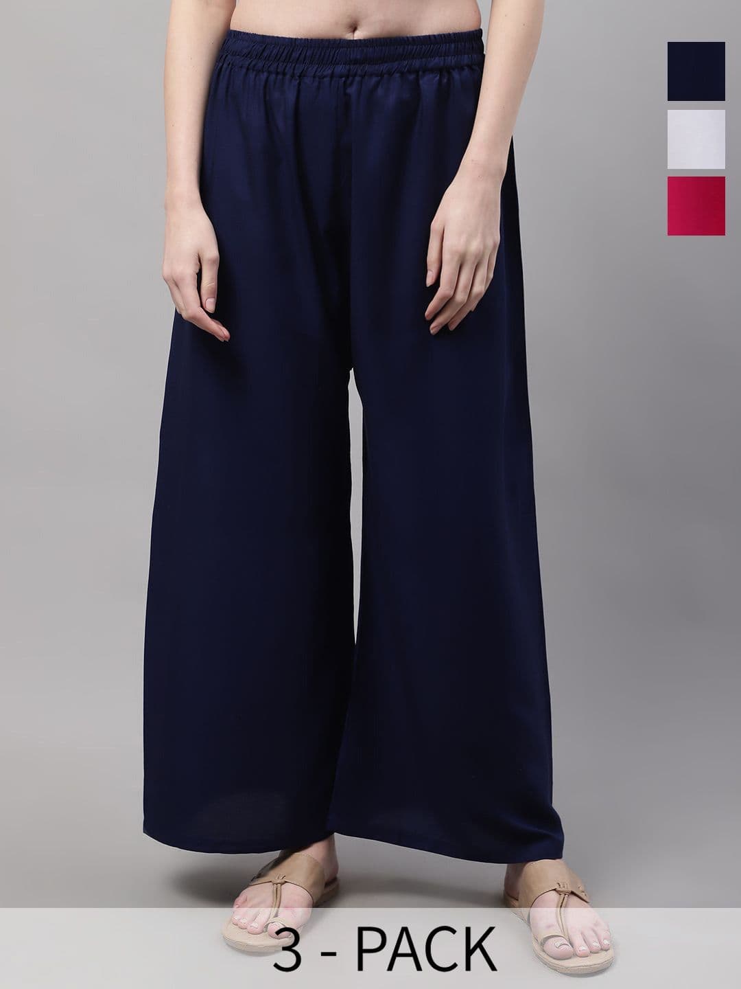 Valles365 by S.C. Women Set Of 3 Solid Flared Palazzos - view 1
