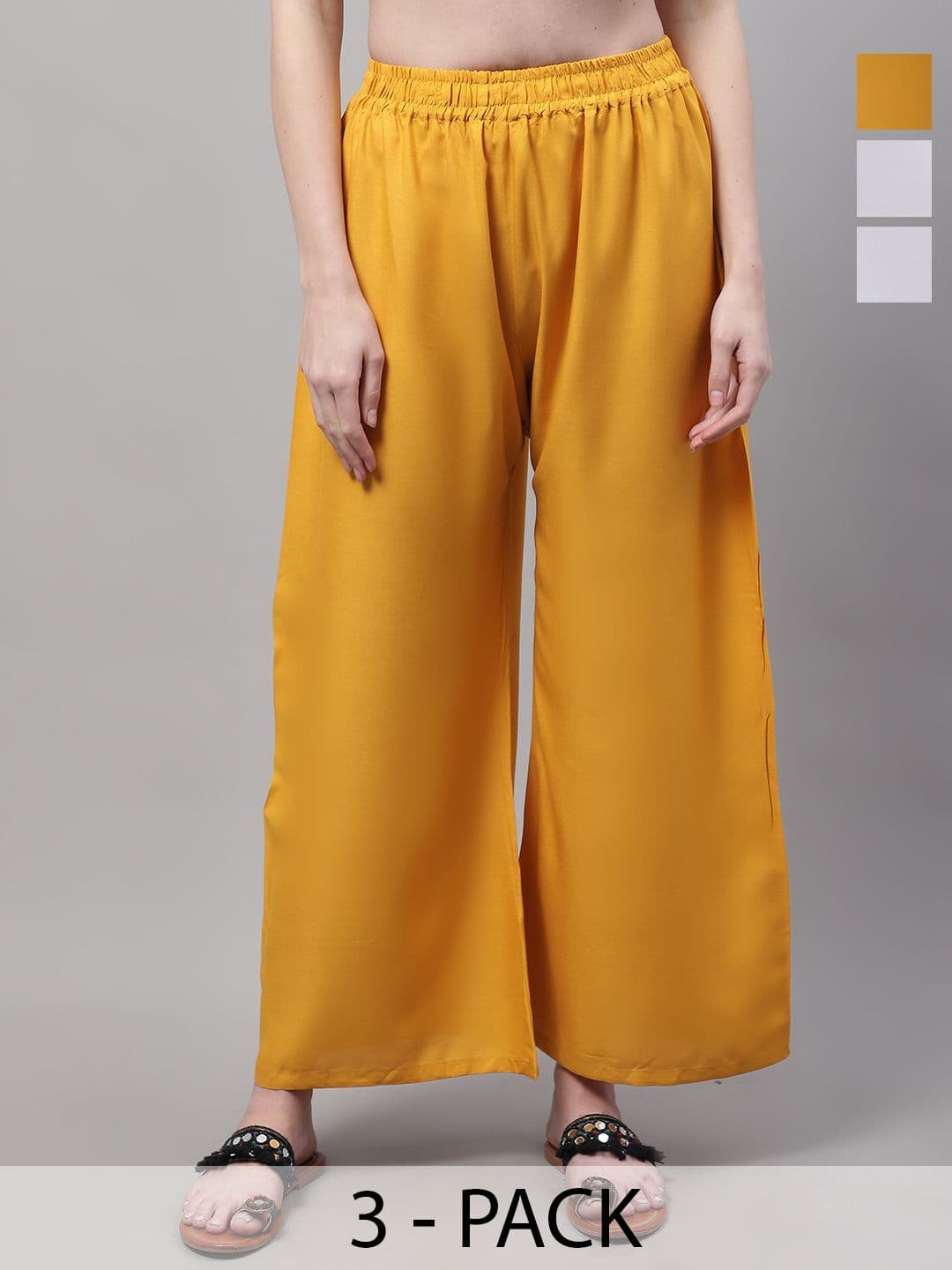 Valles365 by S.C.Women Pack Of 3 Mid-Rise Flared Palazzos - view 1