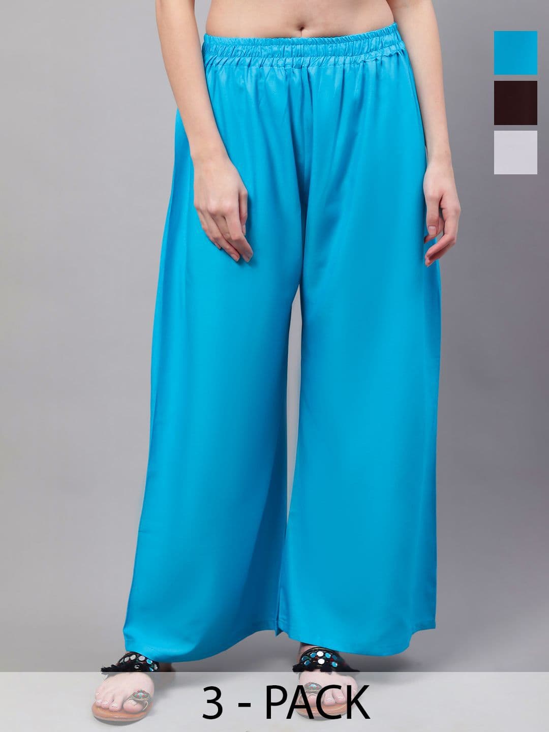 Valles365 by S.C. Women Pack Of 3 Solid Flared Palazzos - view 1