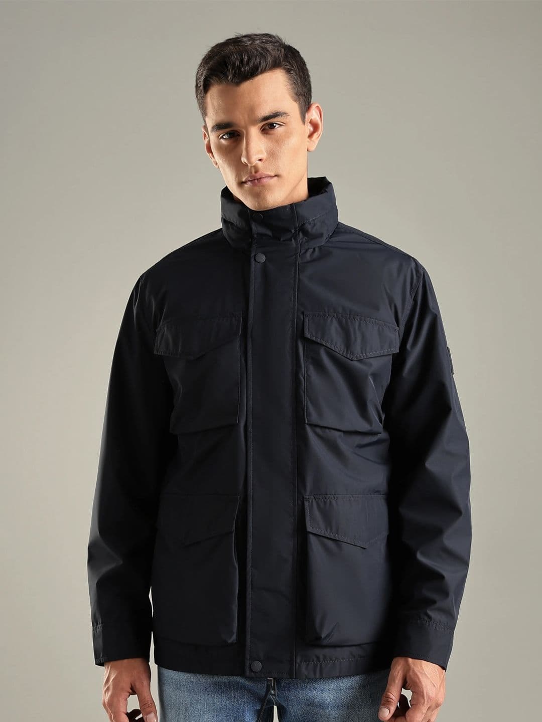 Tommy Hilfiger Men Mock Collar Solid Casual Padded Jacket - view 1