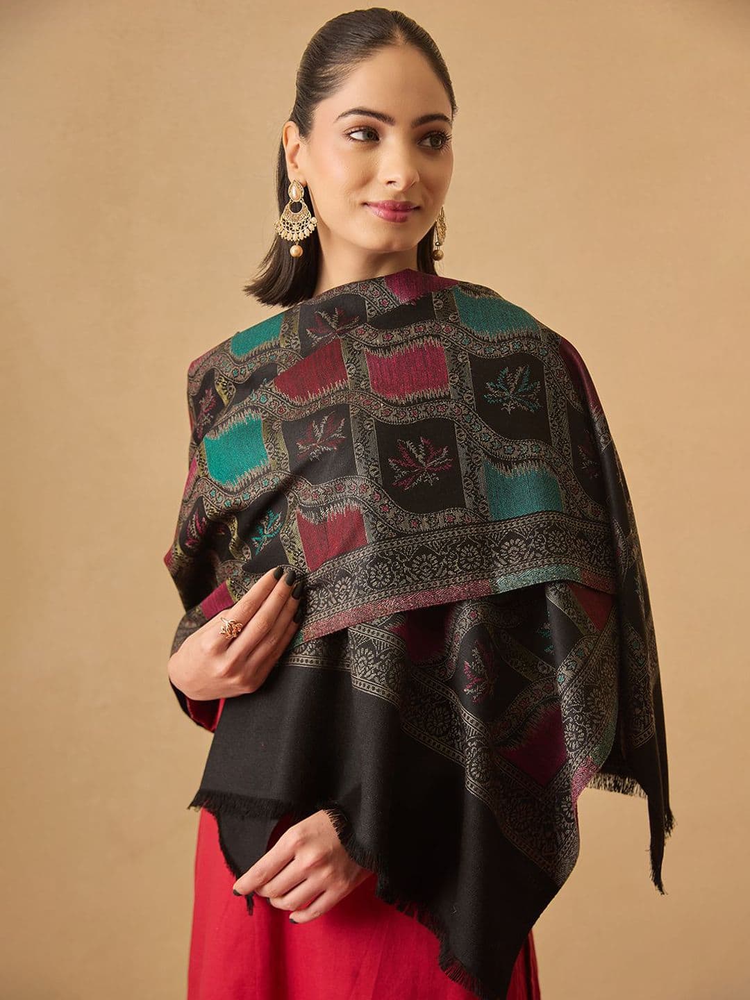 Pashmoda Ethnic Motifs Woven Design Shameem Kaani Shawl - view 1