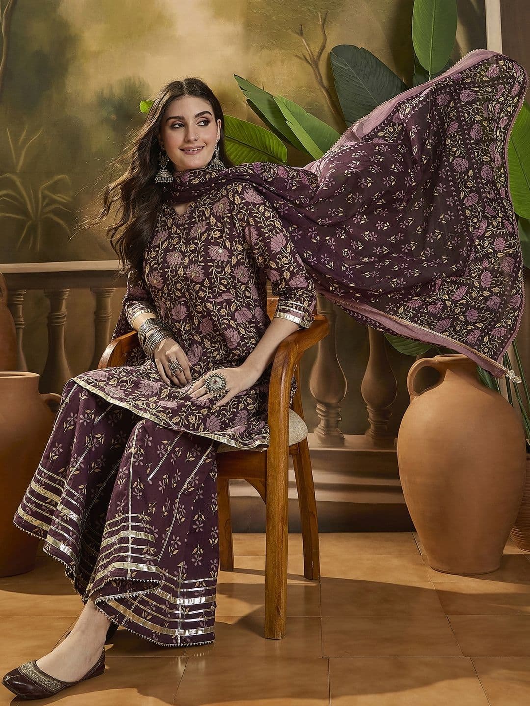 Sangria Women Pure Cotton Printed Kurta Sets With Dupatta - view 1