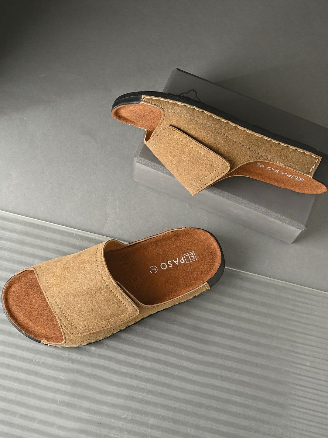 El Paso Men Camel Velcro Sandals - view 1