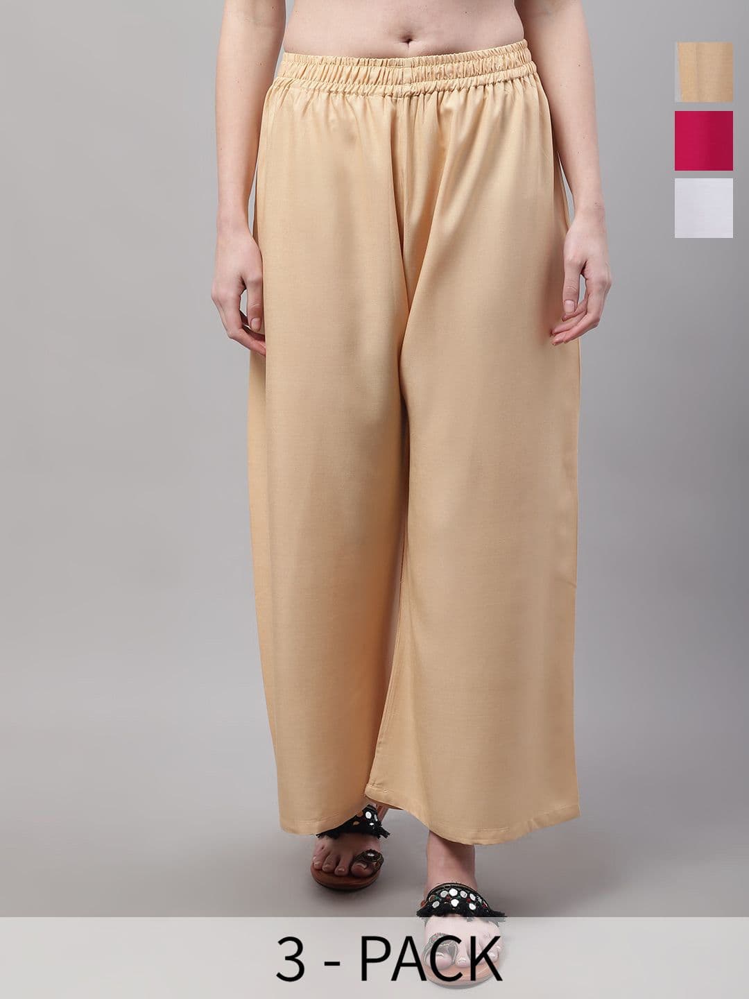 Valles365 by S.C. Women Set Of 3 Solid Flared Palazzos - view 1