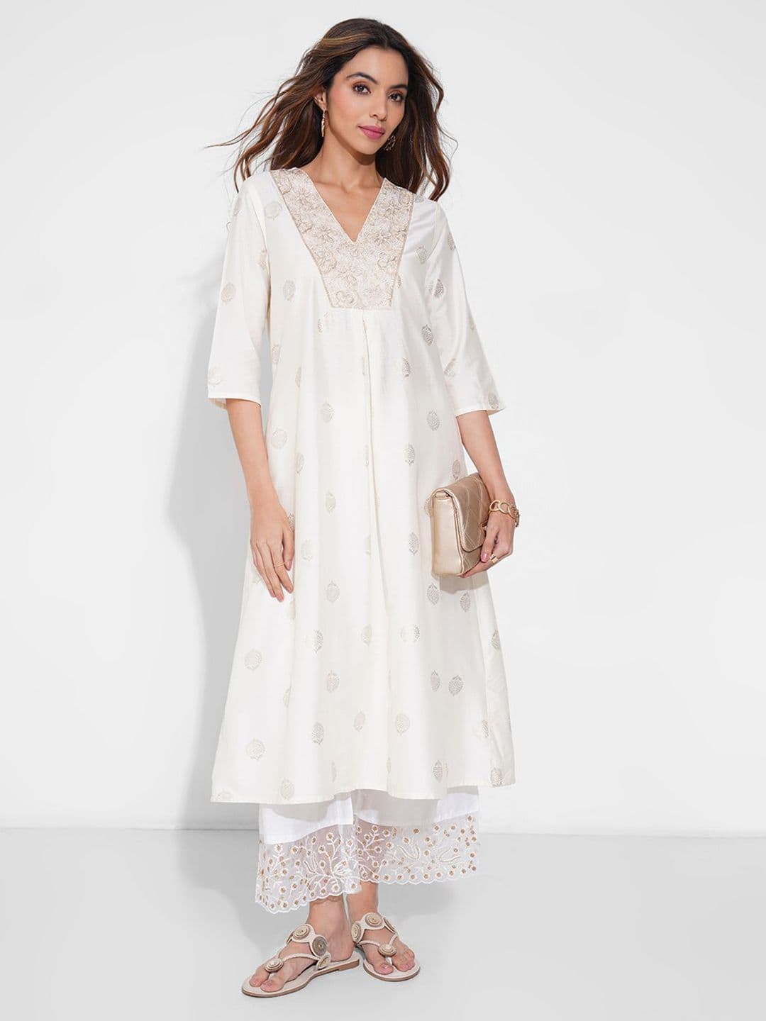 RANGMANCH BY PANTALOONS Women Ethnic Motifs Embroidered Thread Work Anarkali Kurta - view 1