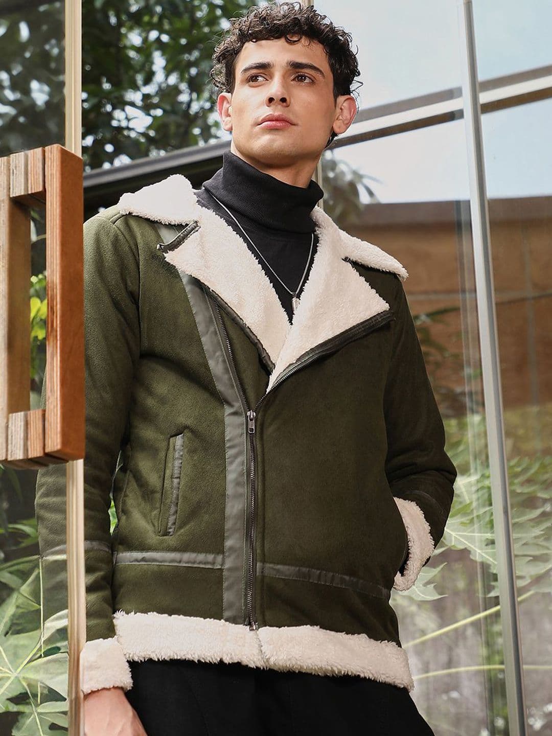CAHOOT Suede Spread Collar Lightweight Biker Jacket With Patchwork - view 1