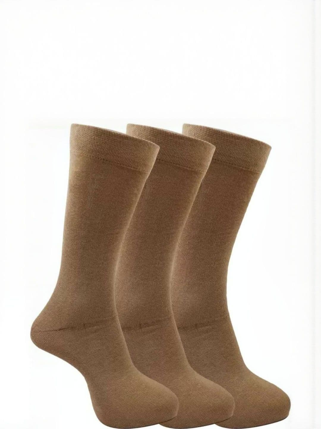 Akeeta Unisex Pack Of 3 Khaki Plain Cotton Calf Length Socks - view 1