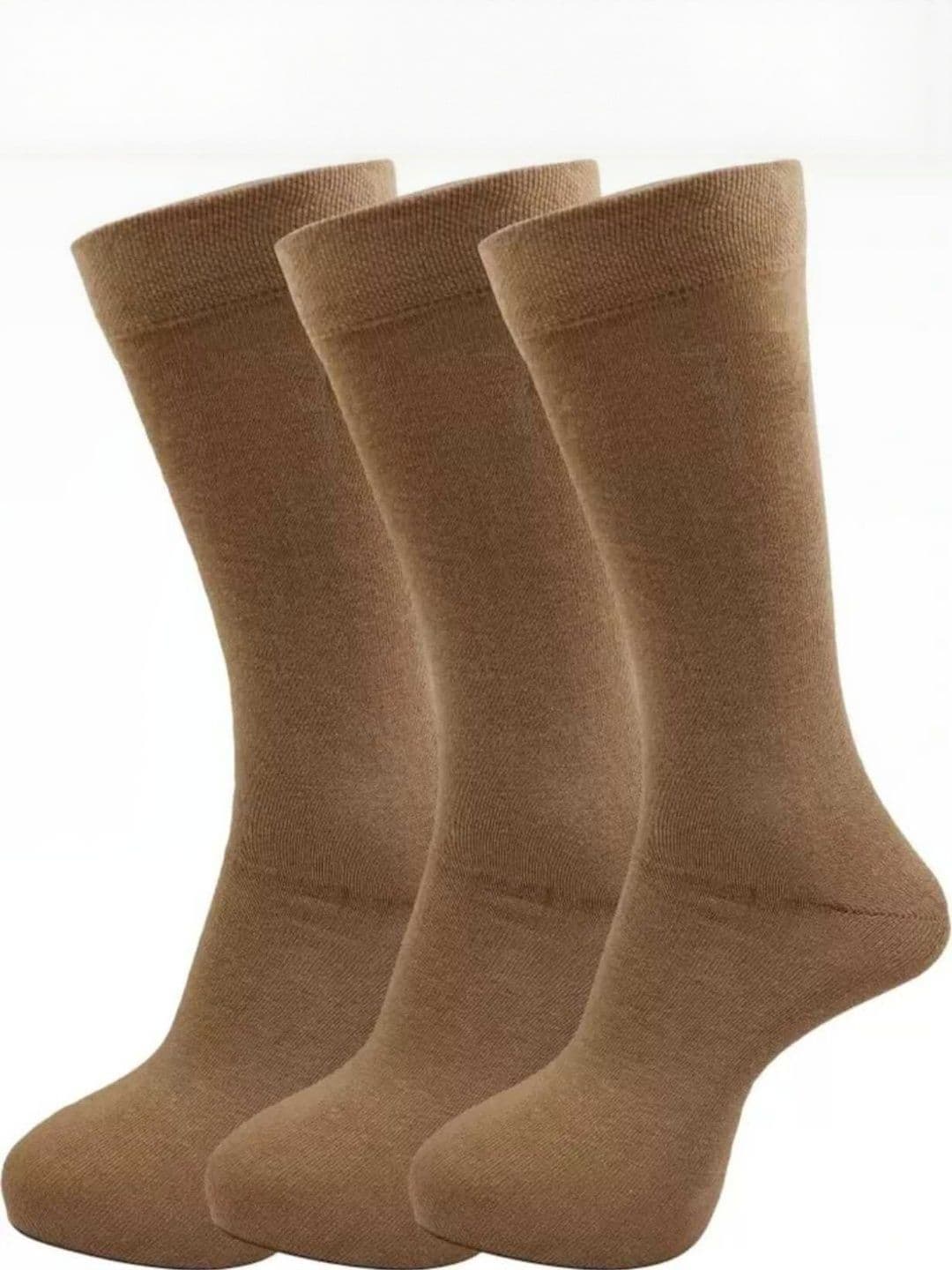 Akeeta Unisex Pack of 3 Khaki Solid Full Length Cotton Socks - view 1