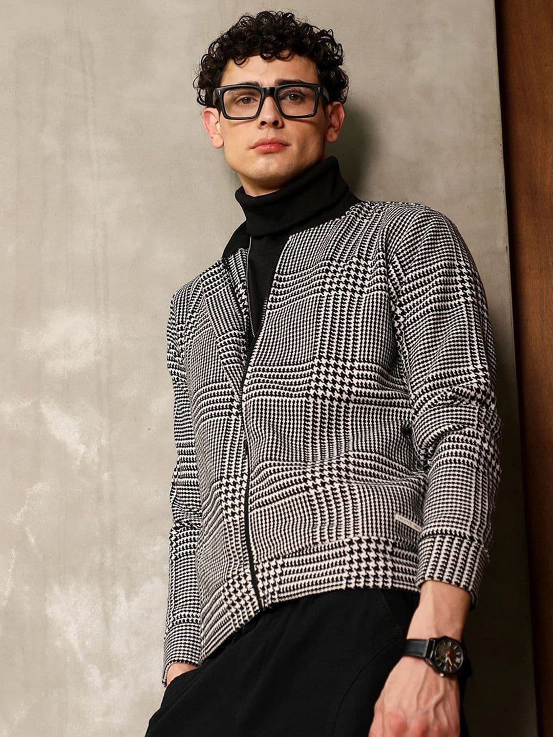 CAHOOT Men Stand Collar Checked Lightweight Open Front Jacket - view 1