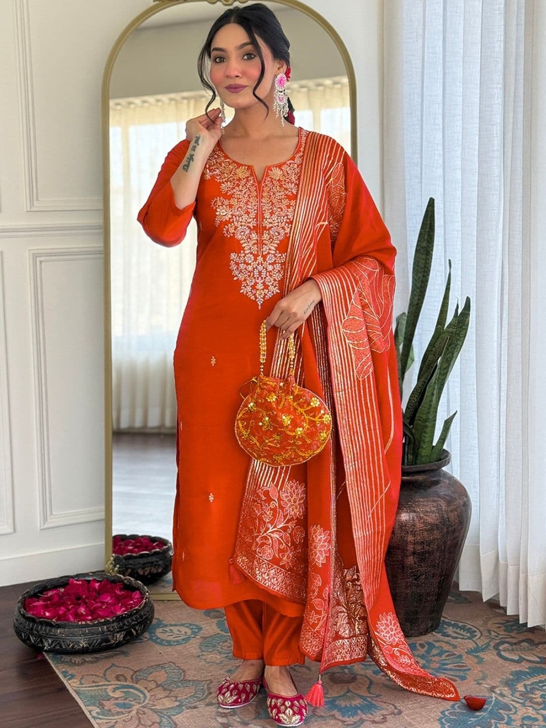 KALINI Women Art Silk Embroidered Kurta Sets With Dupatta - view 1