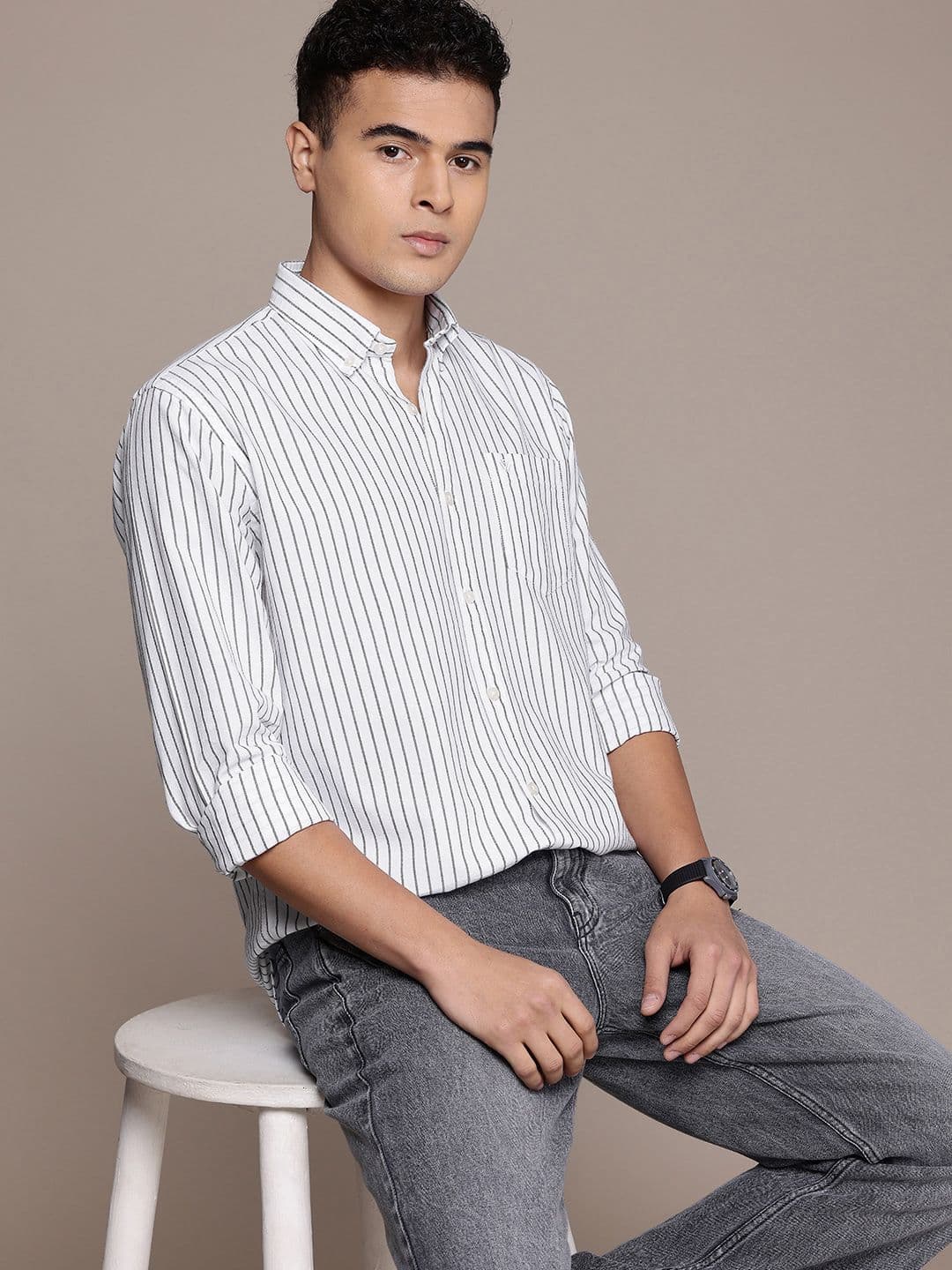 BS BLUE SQUAD Slim Fit Vertical Striped Casual Shirt - view 1