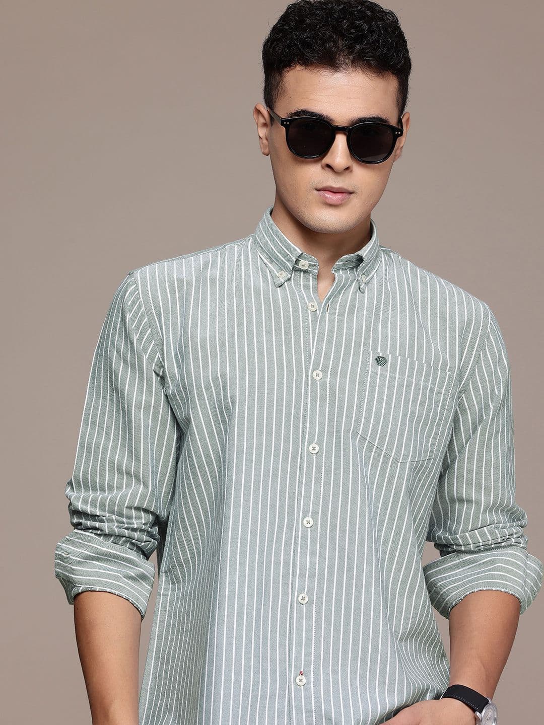 BS BLUE SQUAD Button-Down Collar Slim Fit Striped Casual Shirt - view 1