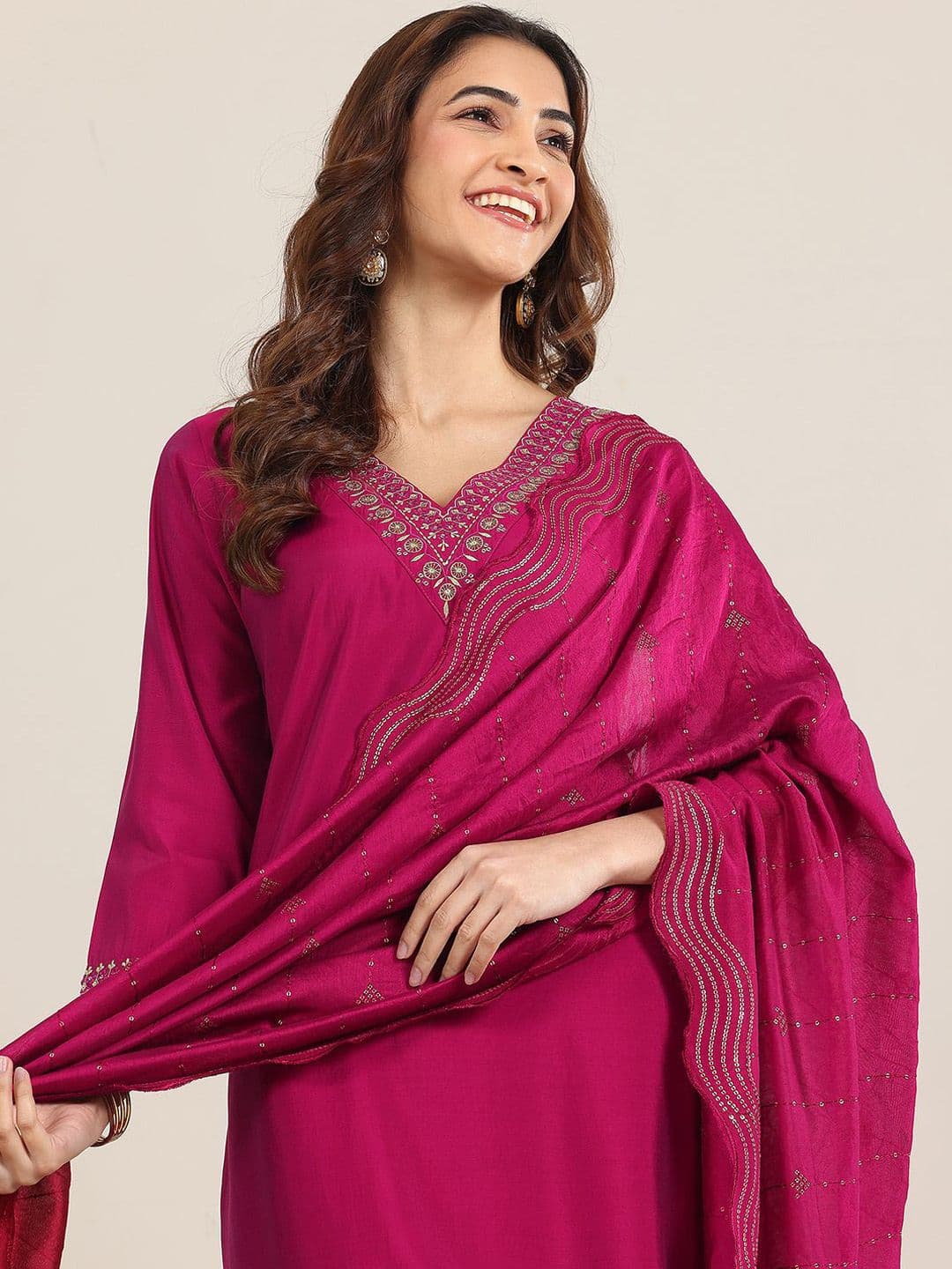 Gerua By Libas Ethnic Motifs Yoke Design Straight Sequinned Kurta With Trousers & Dupatta - view 1