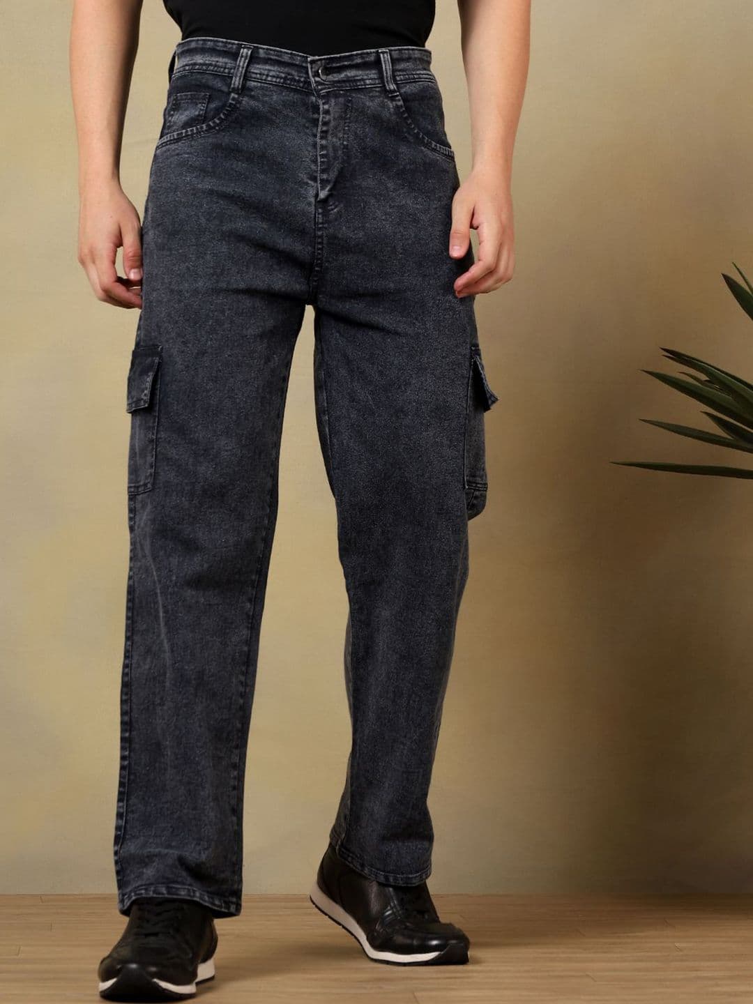 MaverIQ Men Classic Mid-Rise Light Fade Stretchable Baggy Fit Cargo Styles Denim Jeans - view 1