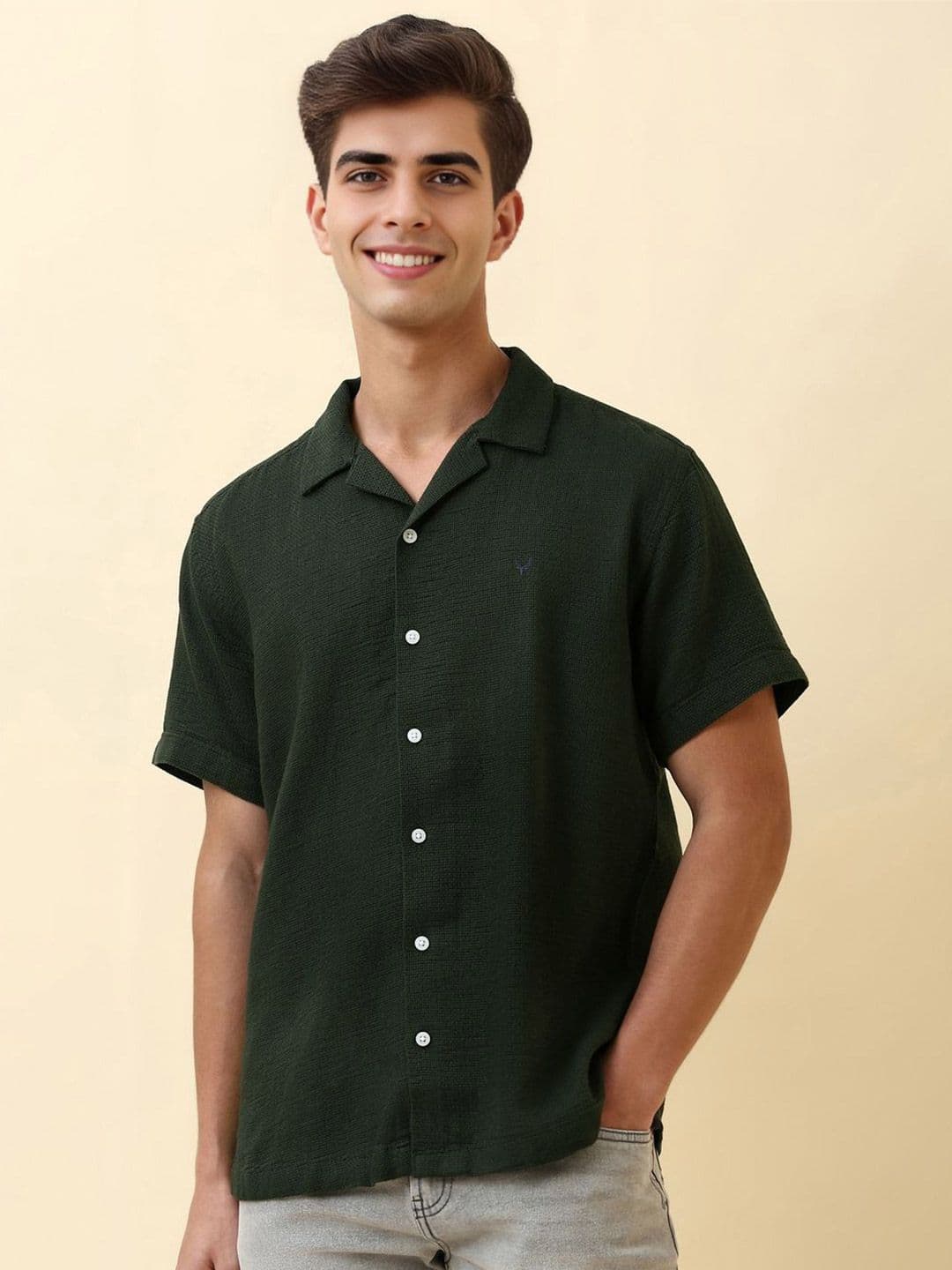 Allen Solly Men Solid Cuban Collar Pure Cotton Casual Shirt - view 1