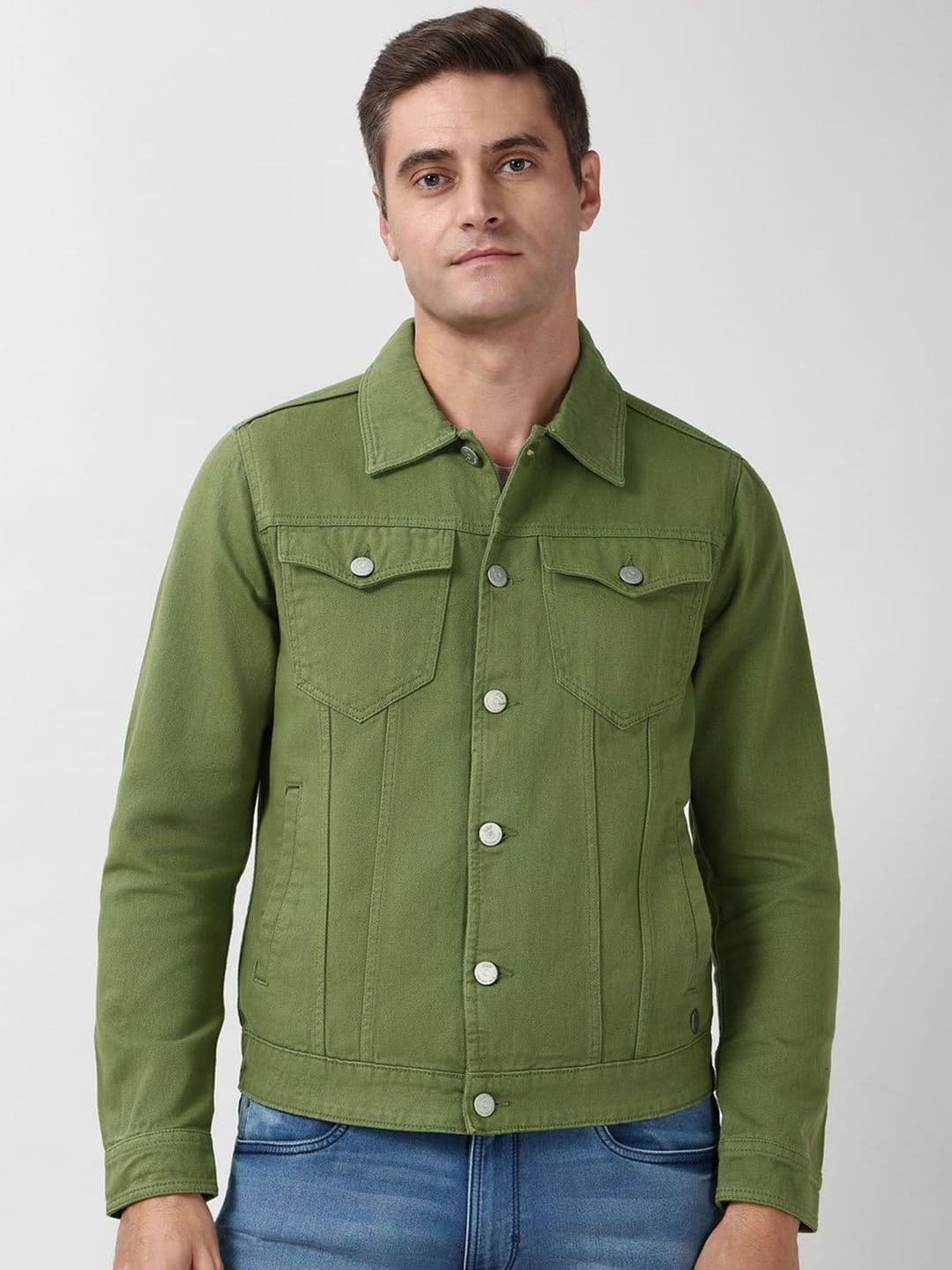 Peter England Casuals Men Spread Collar Solid Pure Cotton Denim Jacket - view 1