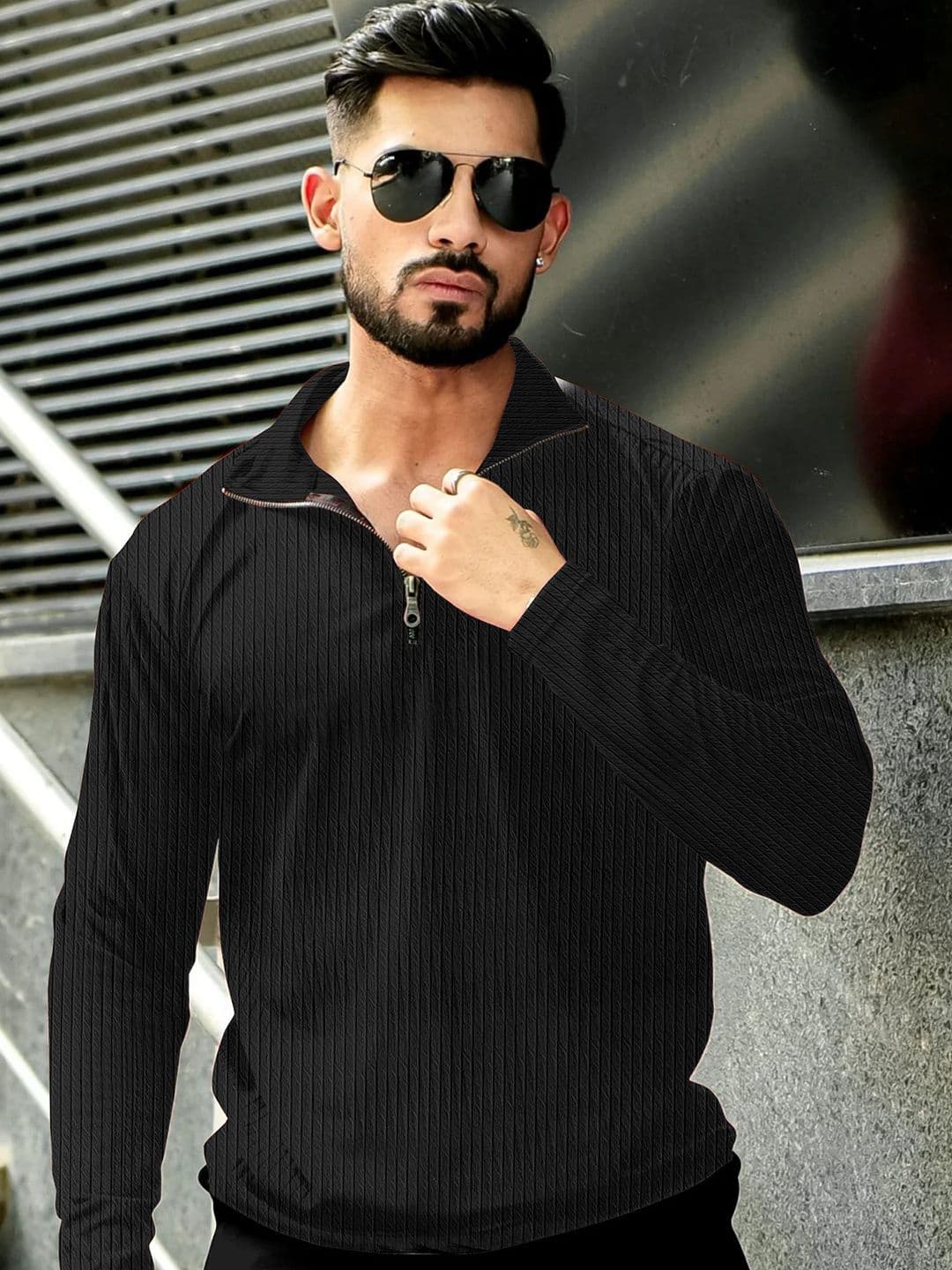 HAPPY KHAJANA Men Self Design Polo Collar T-shirt - view 1