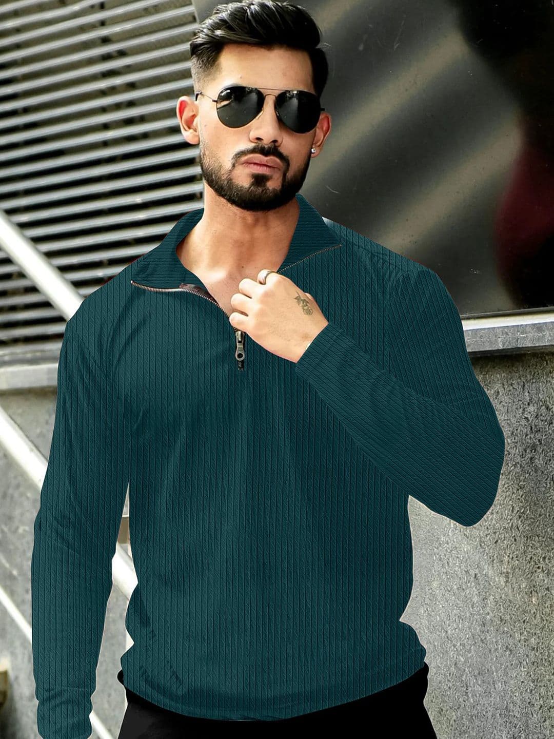 HAPPY KHAJANA Self Design Polo Collar Regular Sleeves Regular Fit T-shirt - view 1