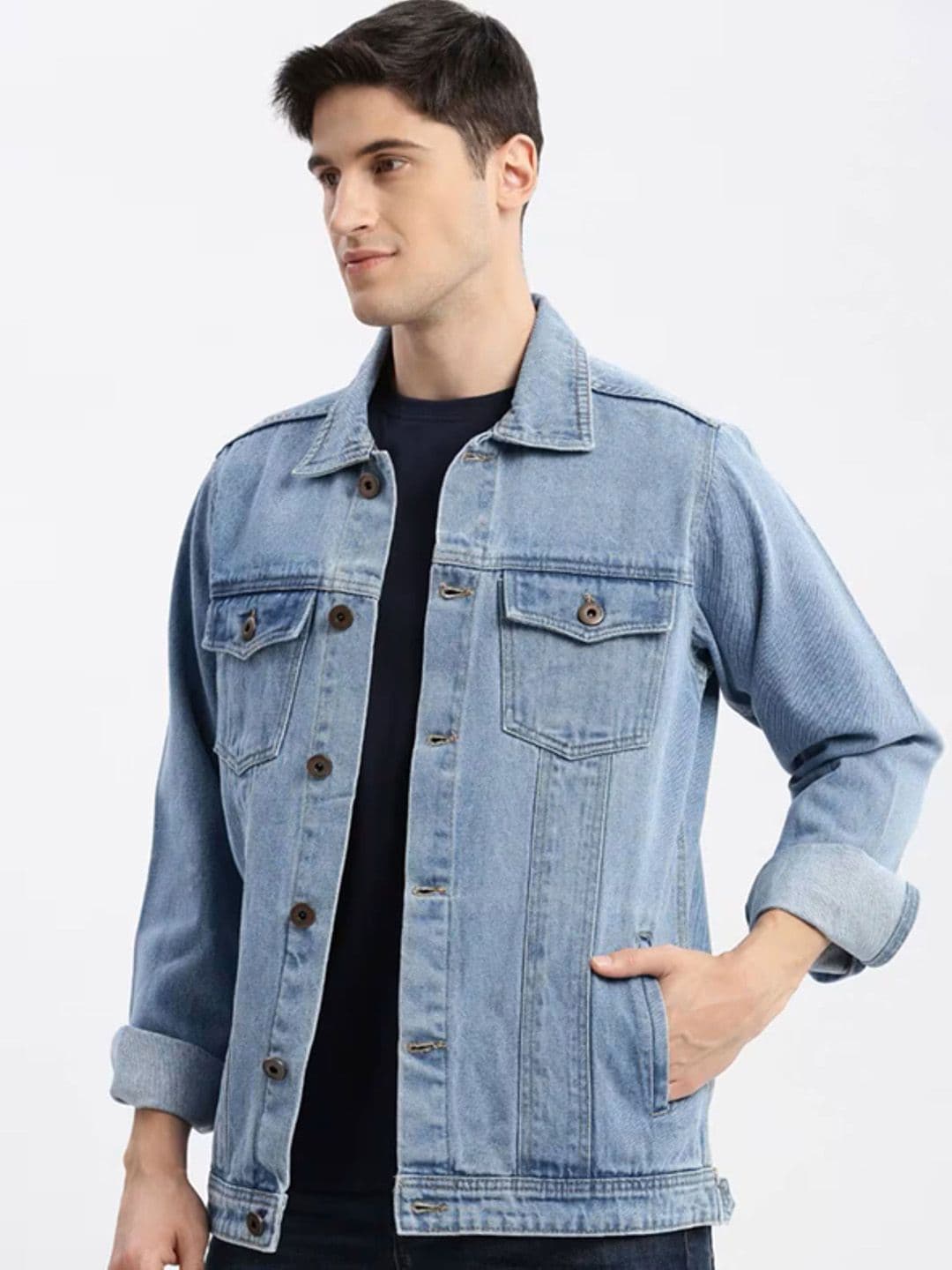 Moda Rapido Spread Collar Denim Jacket - view 1