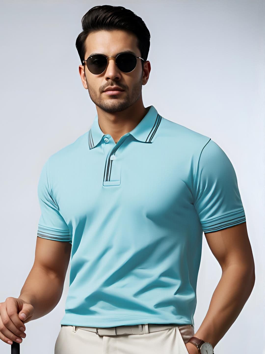 ADRO Men Turquoise Blue Cotton Tshirts - view 1