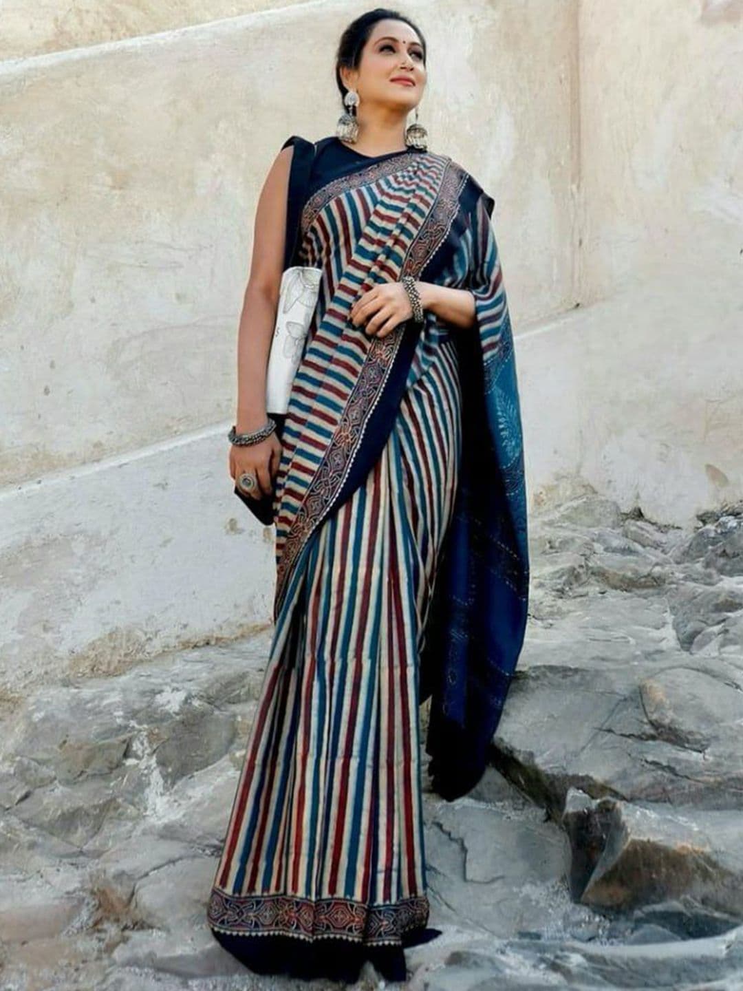 HERE&NOW Striped Leheriya Saree - view 1