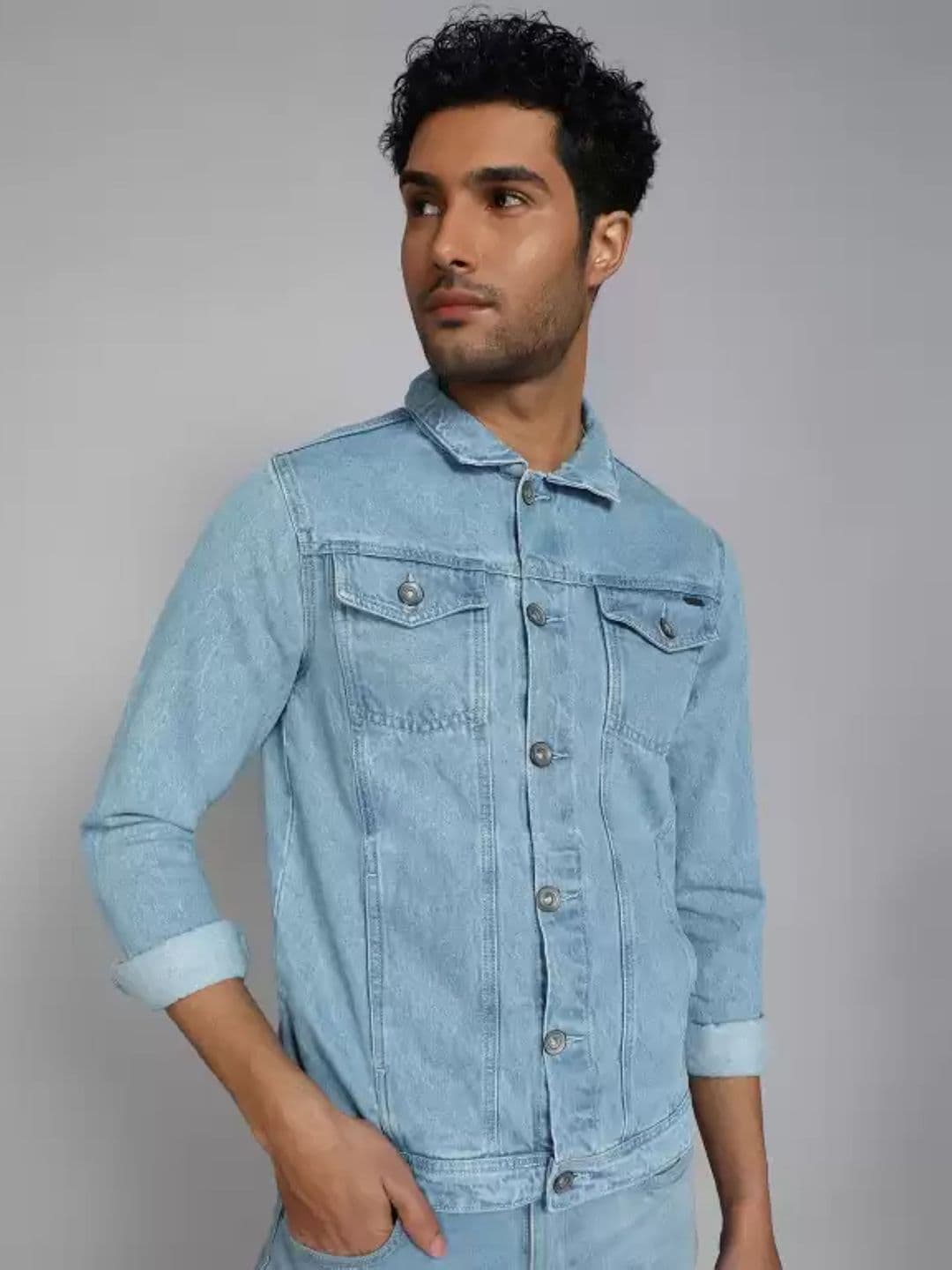 Moda Rapido Men Spread Collar Solid Lightweight Denim Jacket - view 1