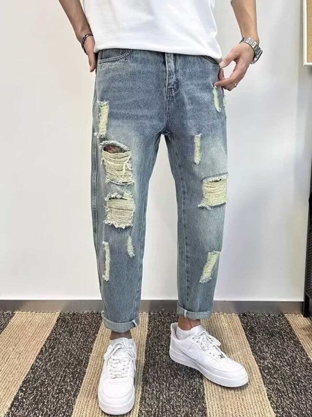 StyleCast x Revolte Men Straight Fit Mid-Rise Mildly Distressed Stretchable Jeans - view 1