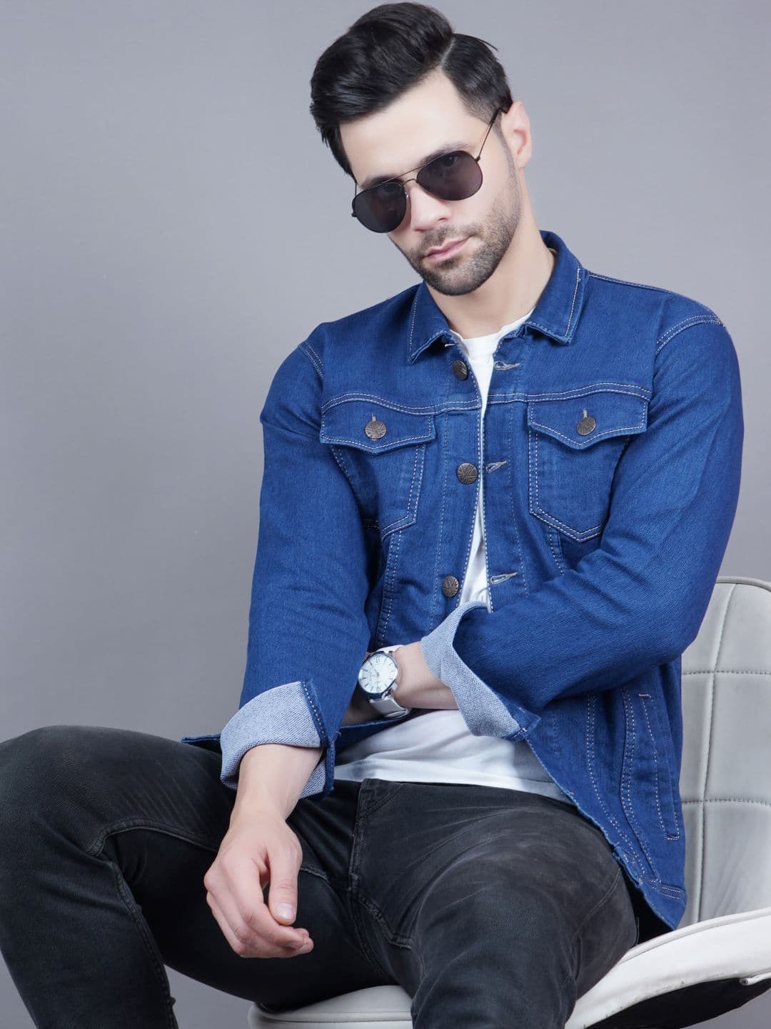 Moda Rapido Men Spread Collar Solid Lightweight Denim Jacket - view 1