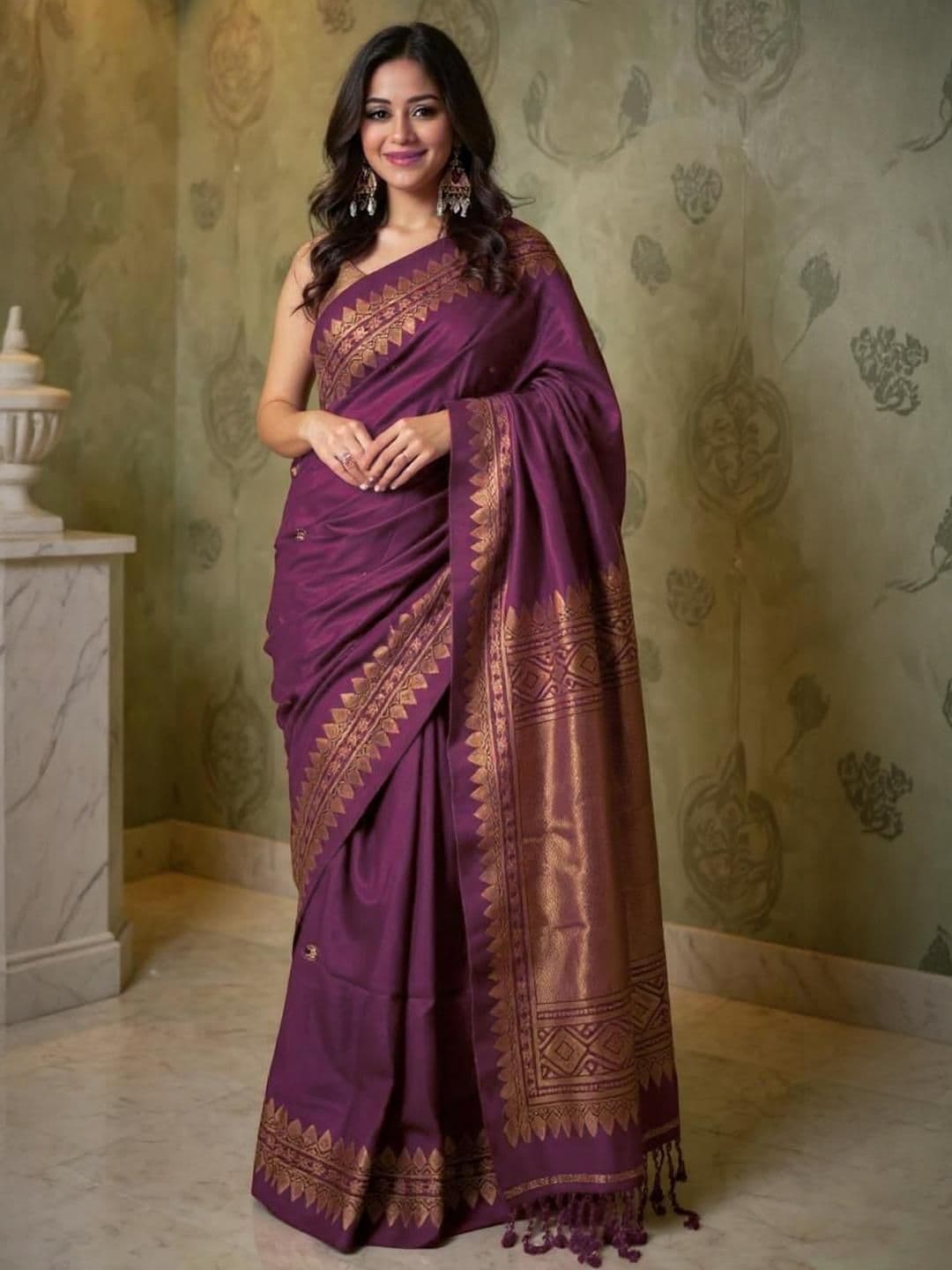 VILLE FASHION Women Woven Design Kanjeevaram Sarees - view 1