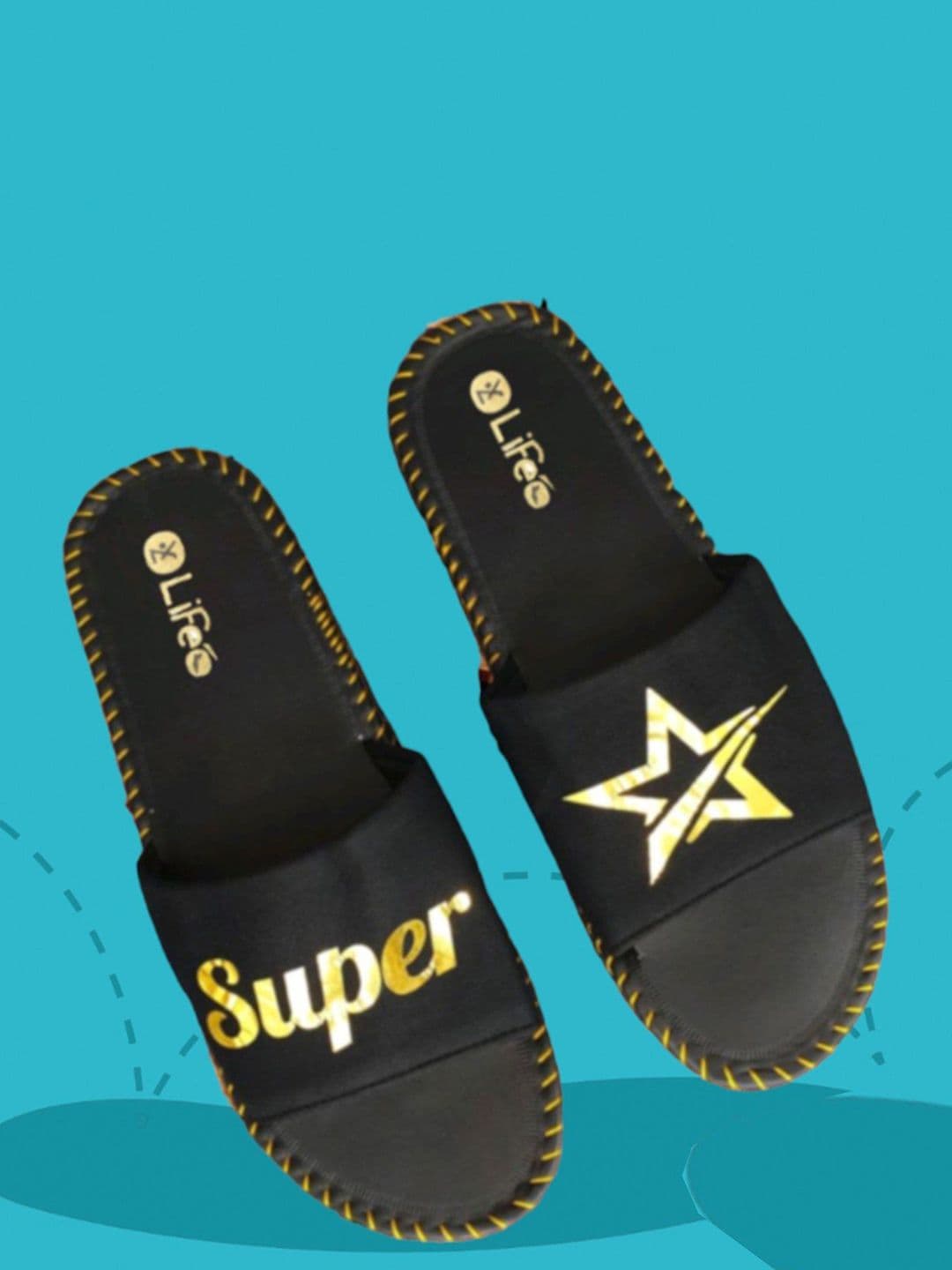 LIFA TRADERS Men Black Printed Sliders - view 1