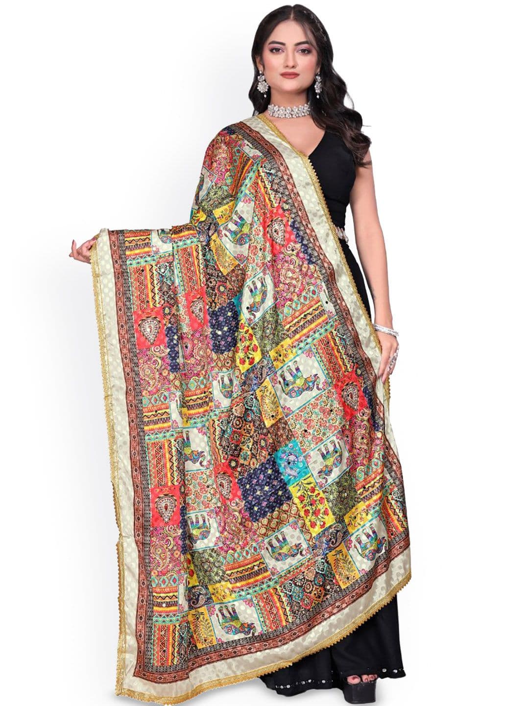 Kemza Ethnic Motifs Printed Mirror Work Dupatta - view 1