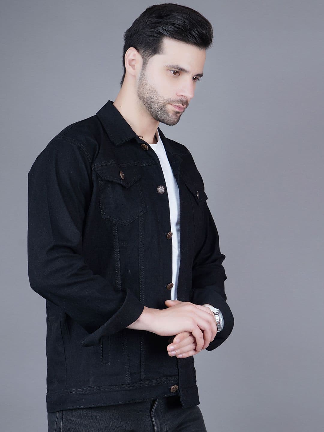 Moda Rapido Men Spread Collar Solid Denim Jacket - view 1