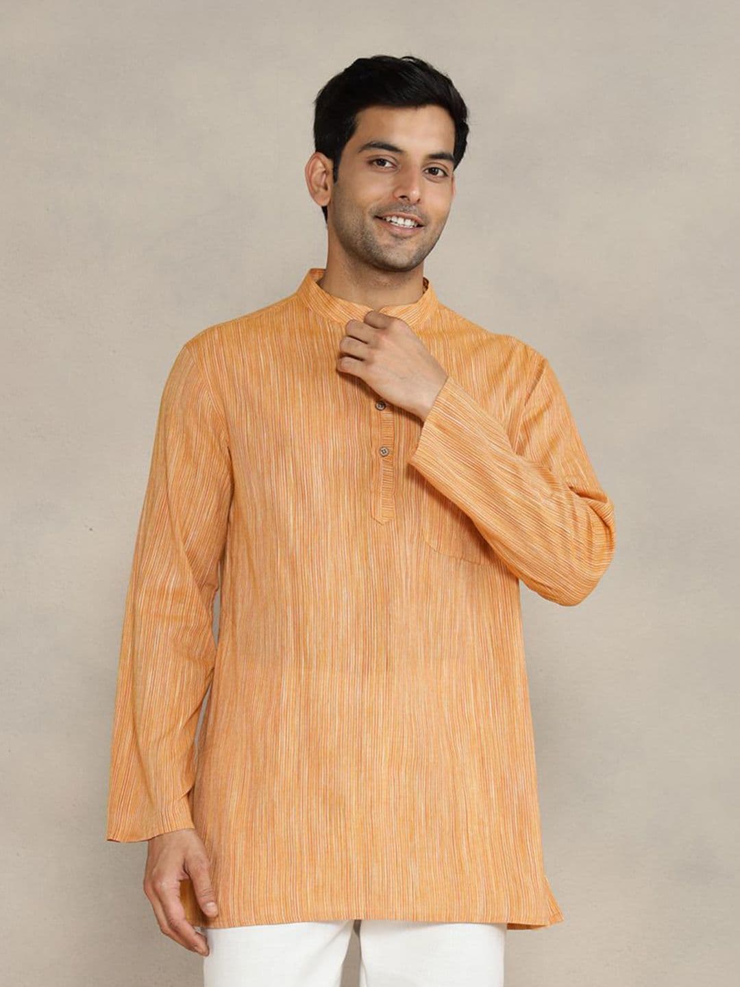 Fabindia Men Striped Band Collar Kurta - view 1