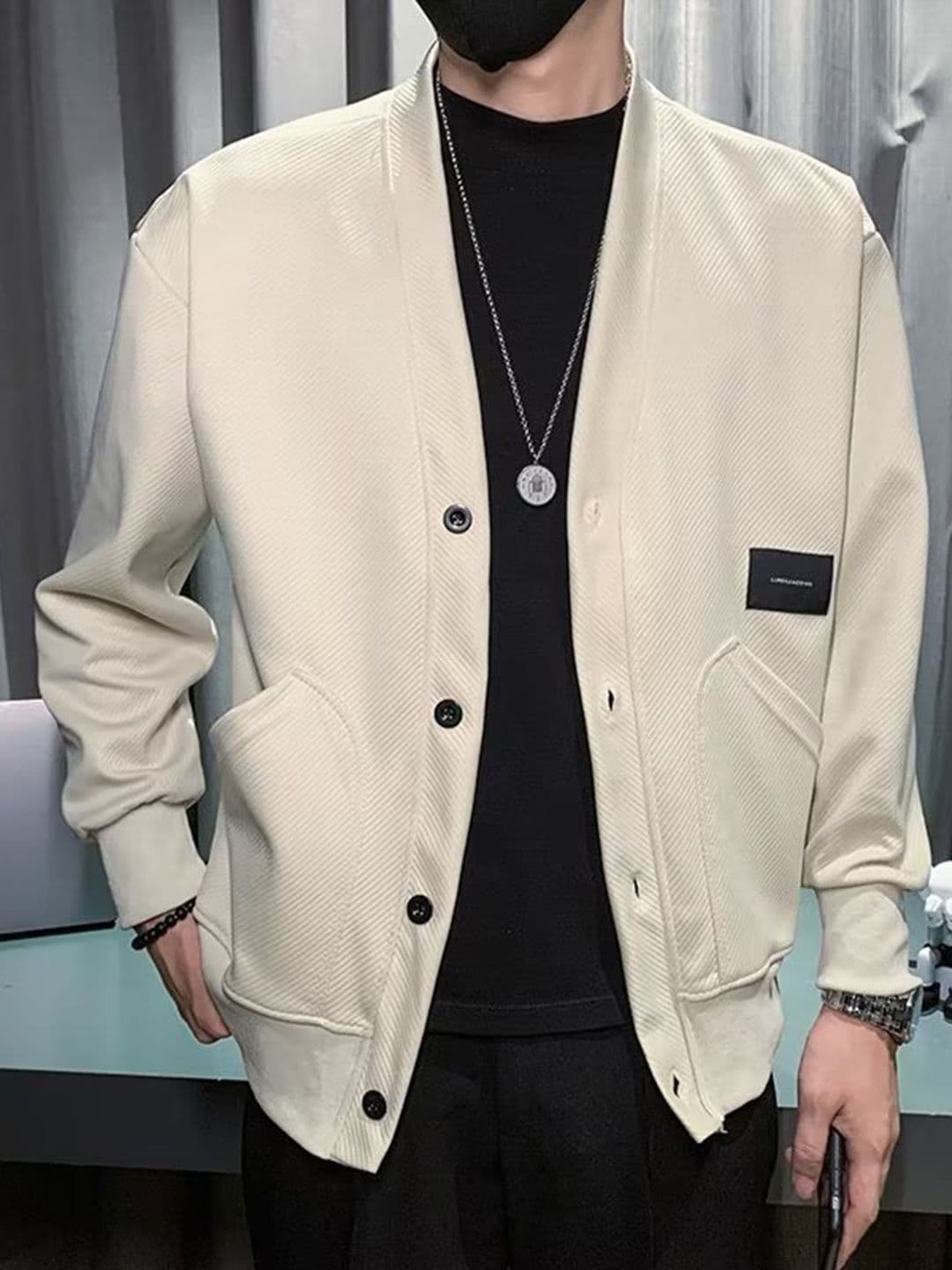 HERE&NOW Men Collarless Solid Bomber Jacket - view 1