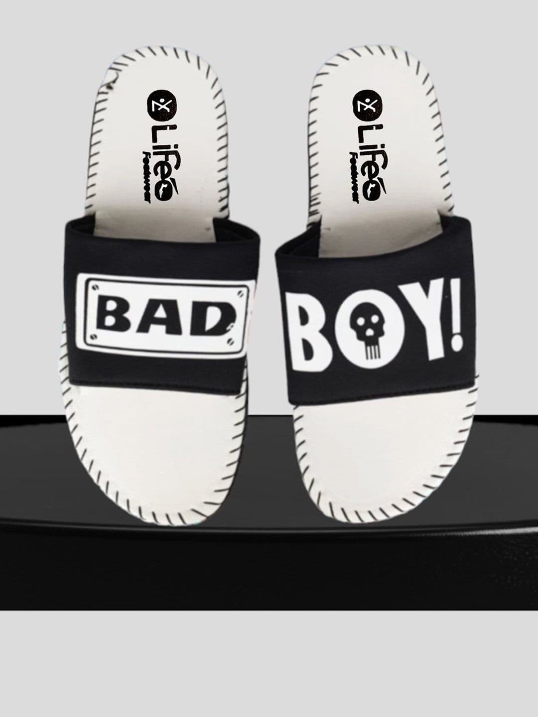 LIFA TRADERS Men Black & White Printed Sliders - view 1