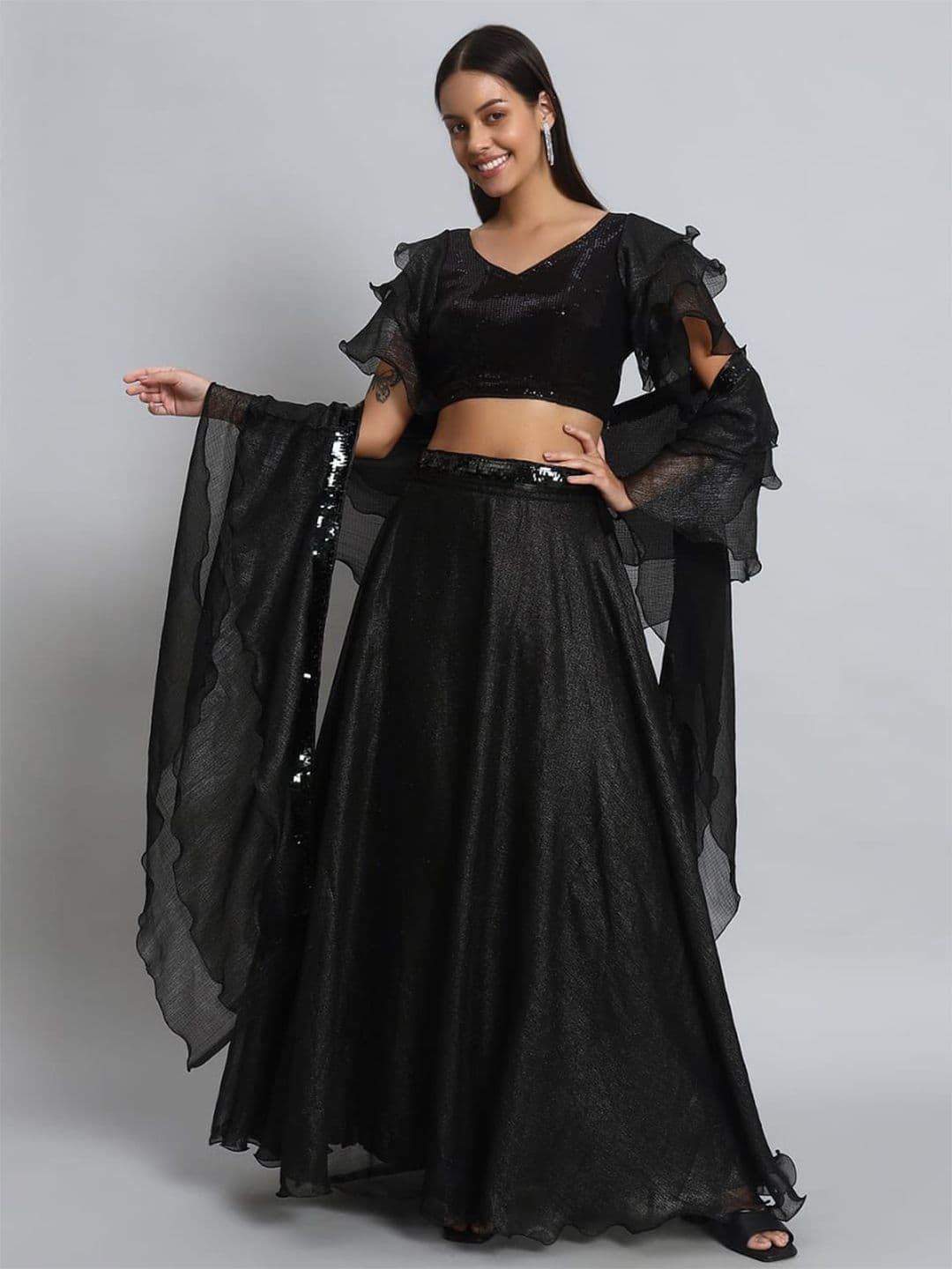 shyama creations Embellished Ready To Wear Net Lehenga & Blouse With Dupatta - view 1