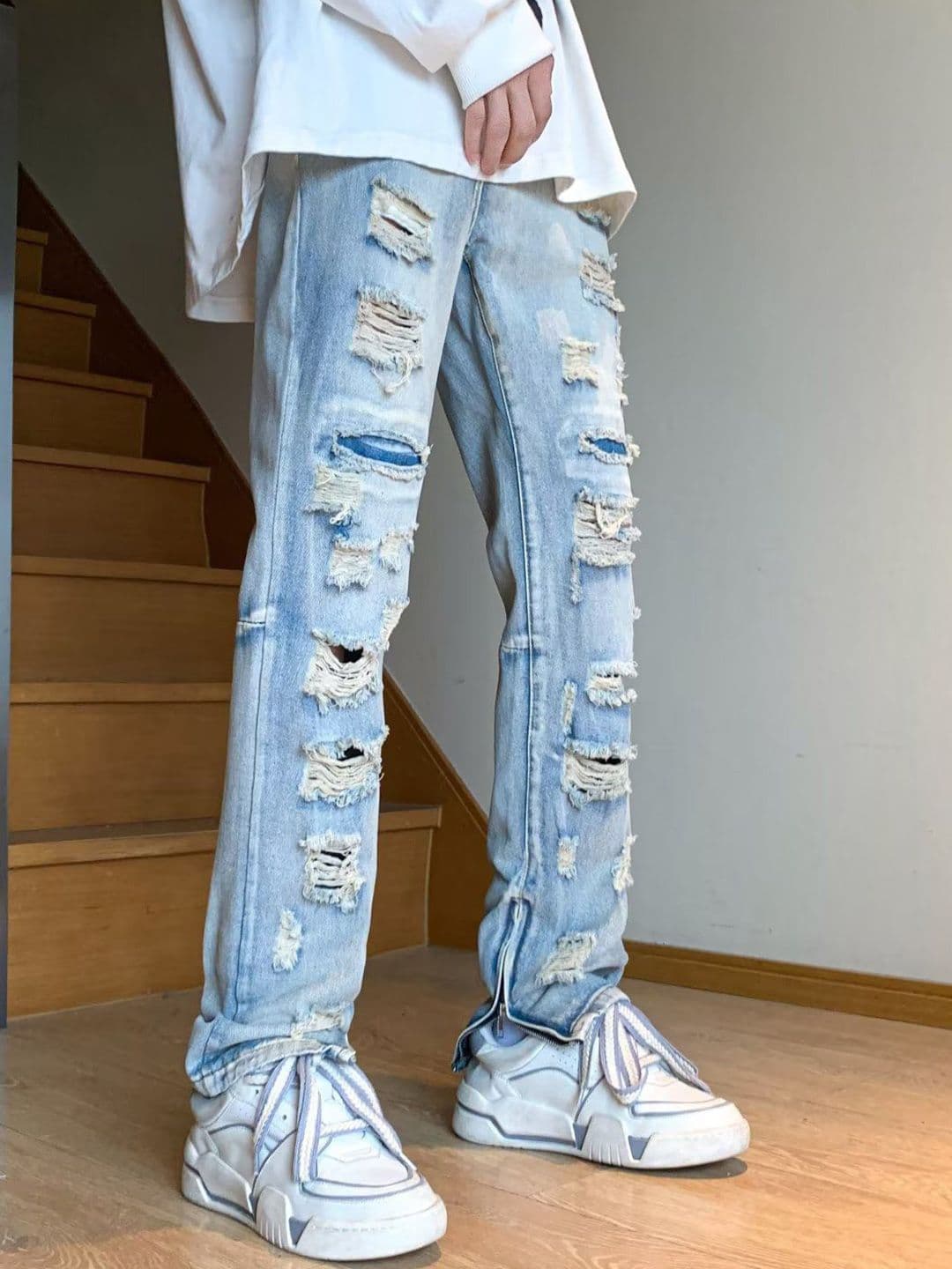 StyleCast x Revolte Men Straight Fit Mid-Rise Highly Distressed Light Fade Jeans - view 1