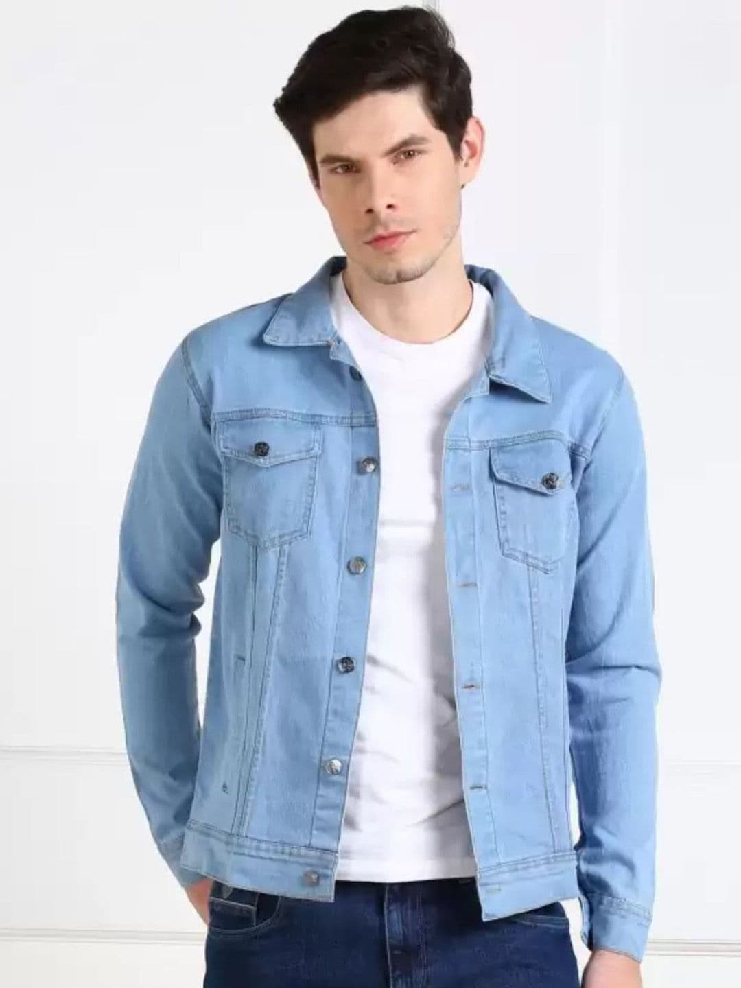 Moda Rapido Men Spread Collar Solid Lightweight Denim Jacket - view 1